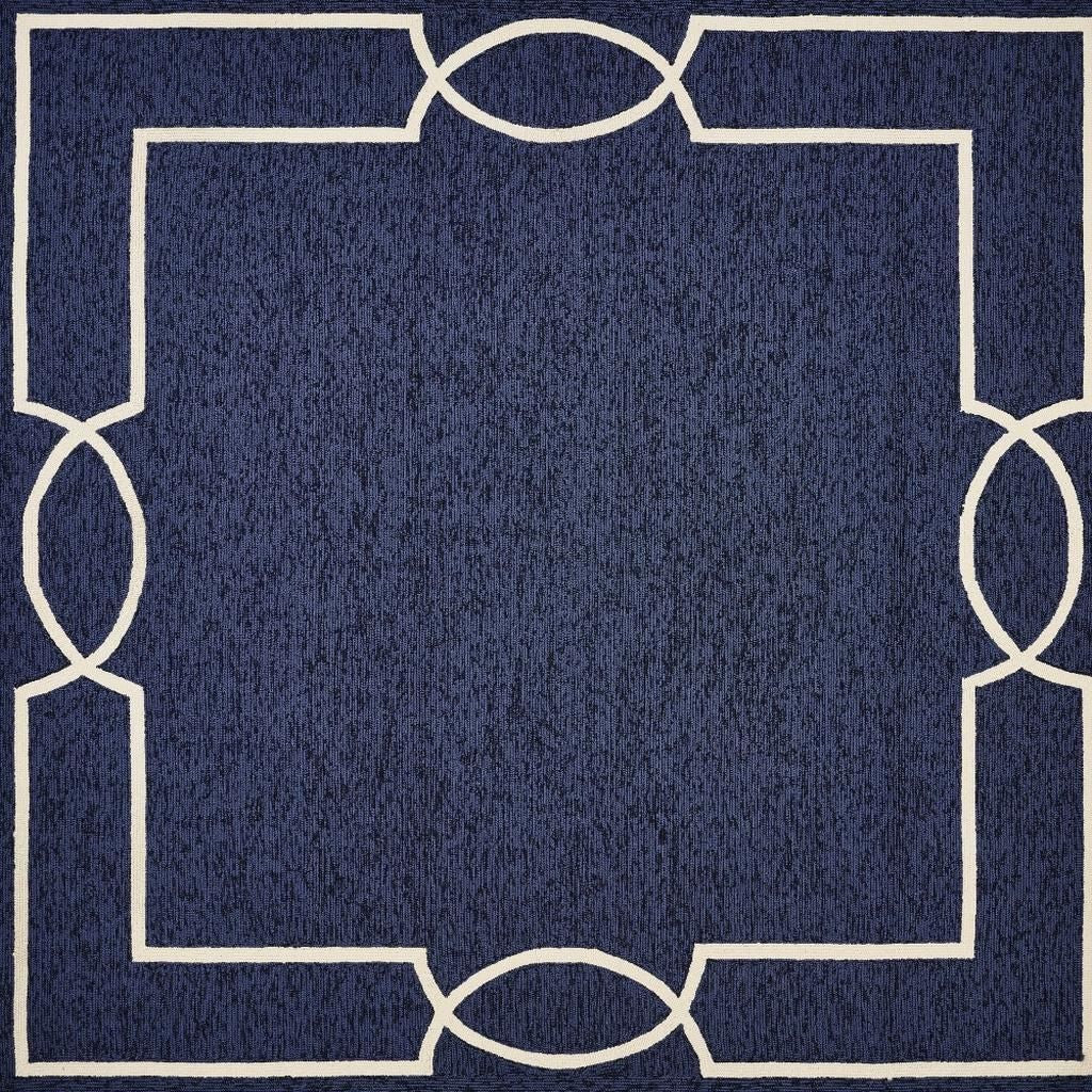 8' X 11' Blue And Ivory Geometric Hand Hooked Area Rug-Area Rugs-DECOROLALA
