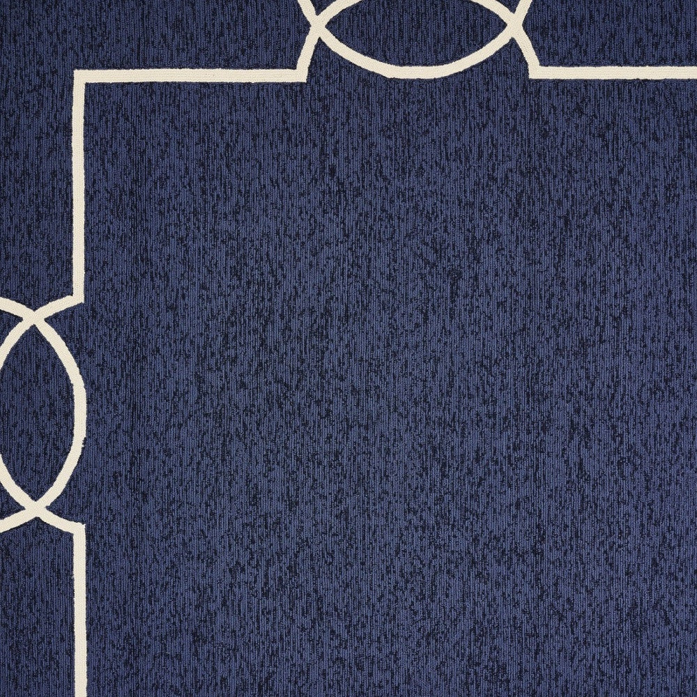 8' X 11' Blue And Ivory Geometric Hand Hooked Area Rug-Area Rugs-DECOROLALA