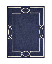8' X 11' Blue And Ivory Geometric Hand Hooked Area Rug-Area Rugs-DECOROLALA