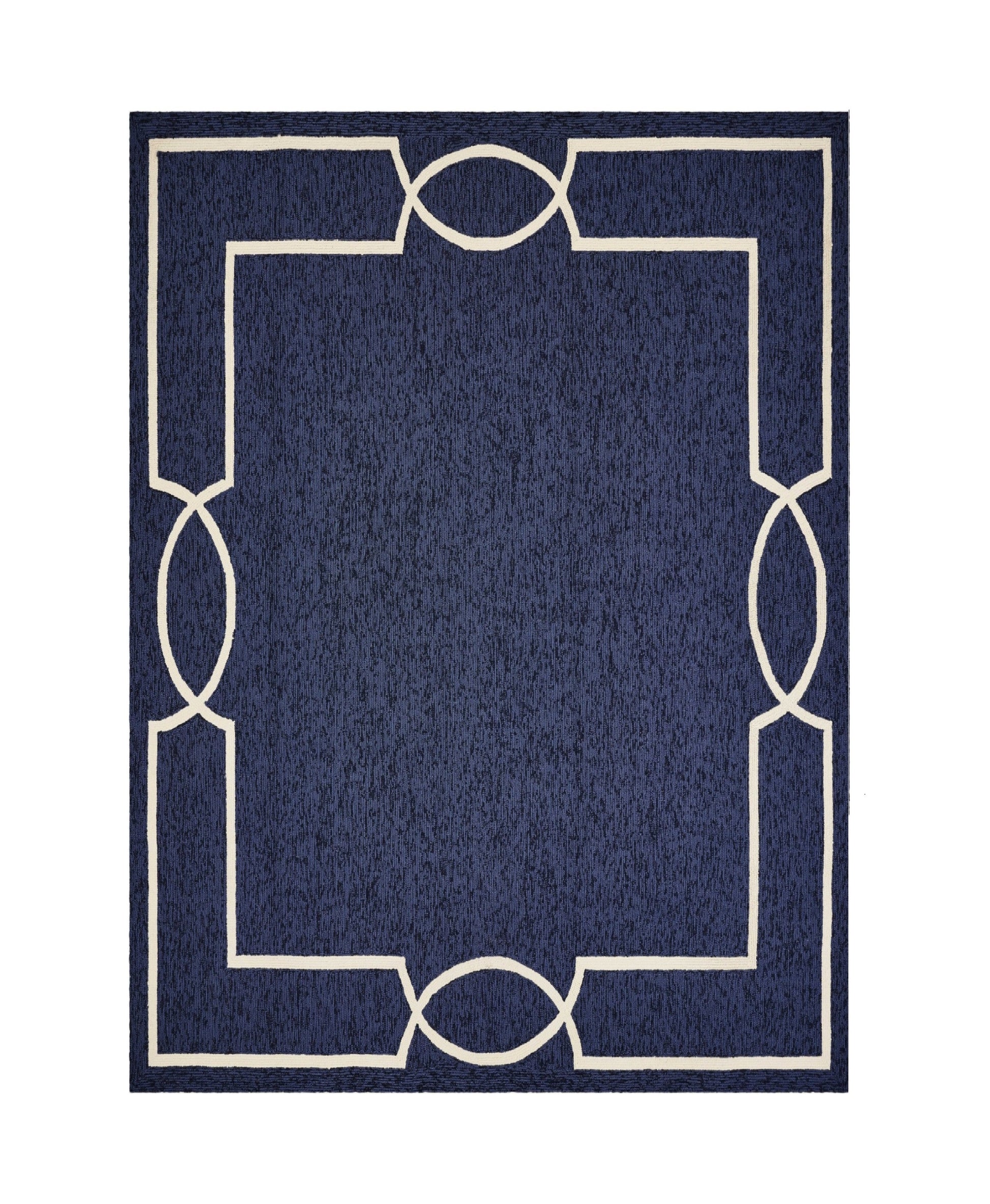 8' X 11' Blue And Ivory Geometric Hand Hooked Area Rug-Area Rugs-DECOROLALA