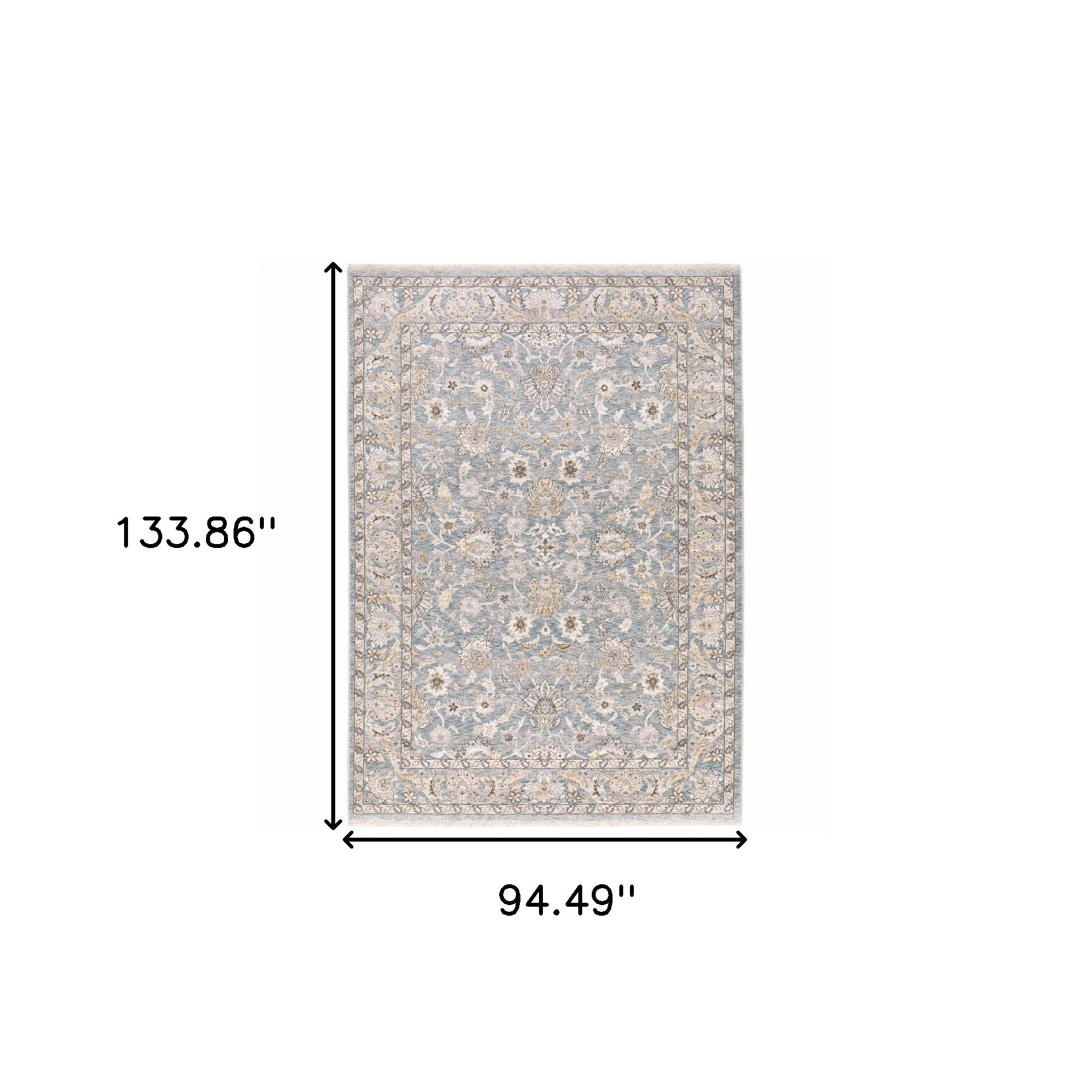 8' X 11' Blue And Ivory Oriental Distressed Area Rug-Area Rugs-DECOROLALA