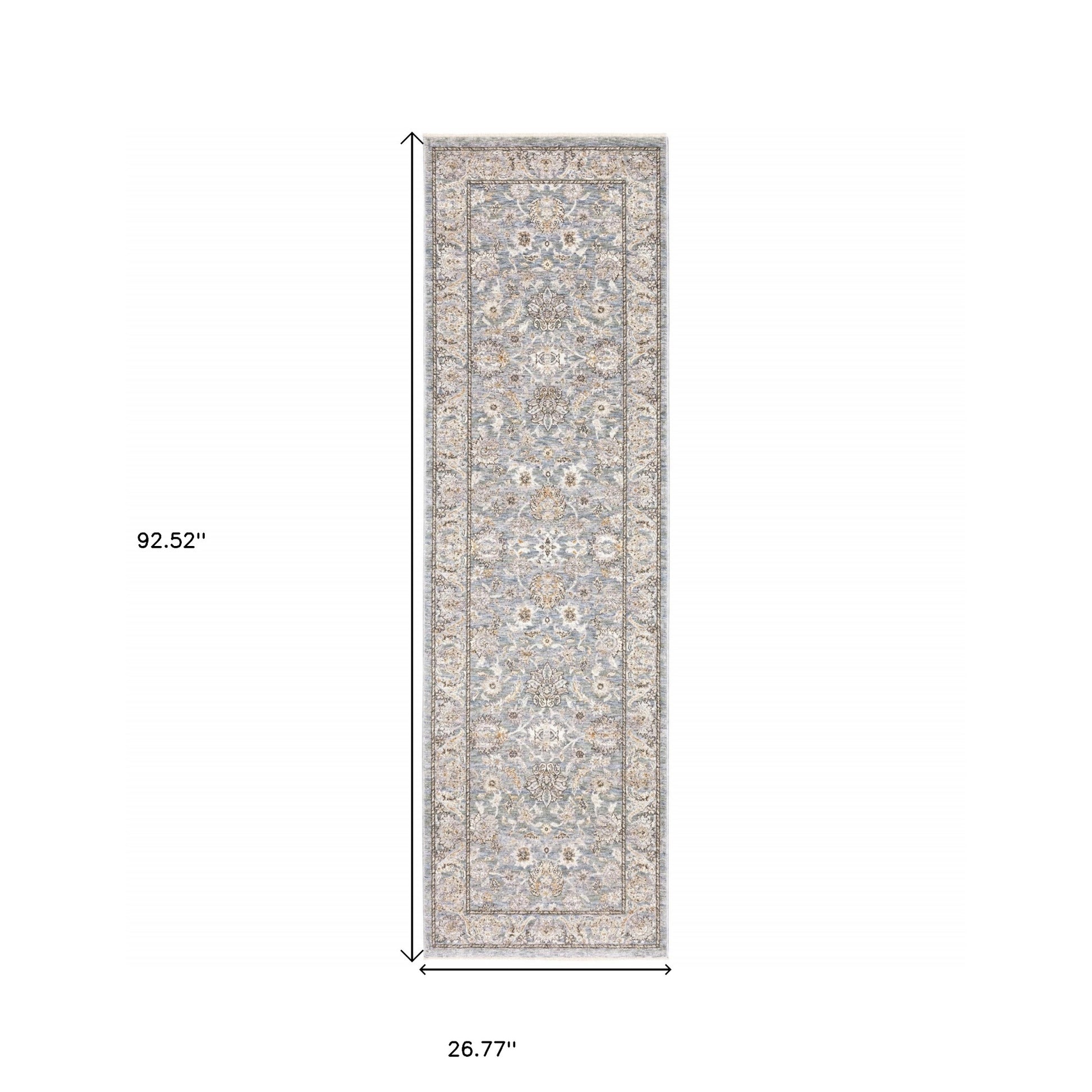 8' X 11' Blue And Ivory Oriental Distressed Area Rug-Area Rugs-DECOROLALA