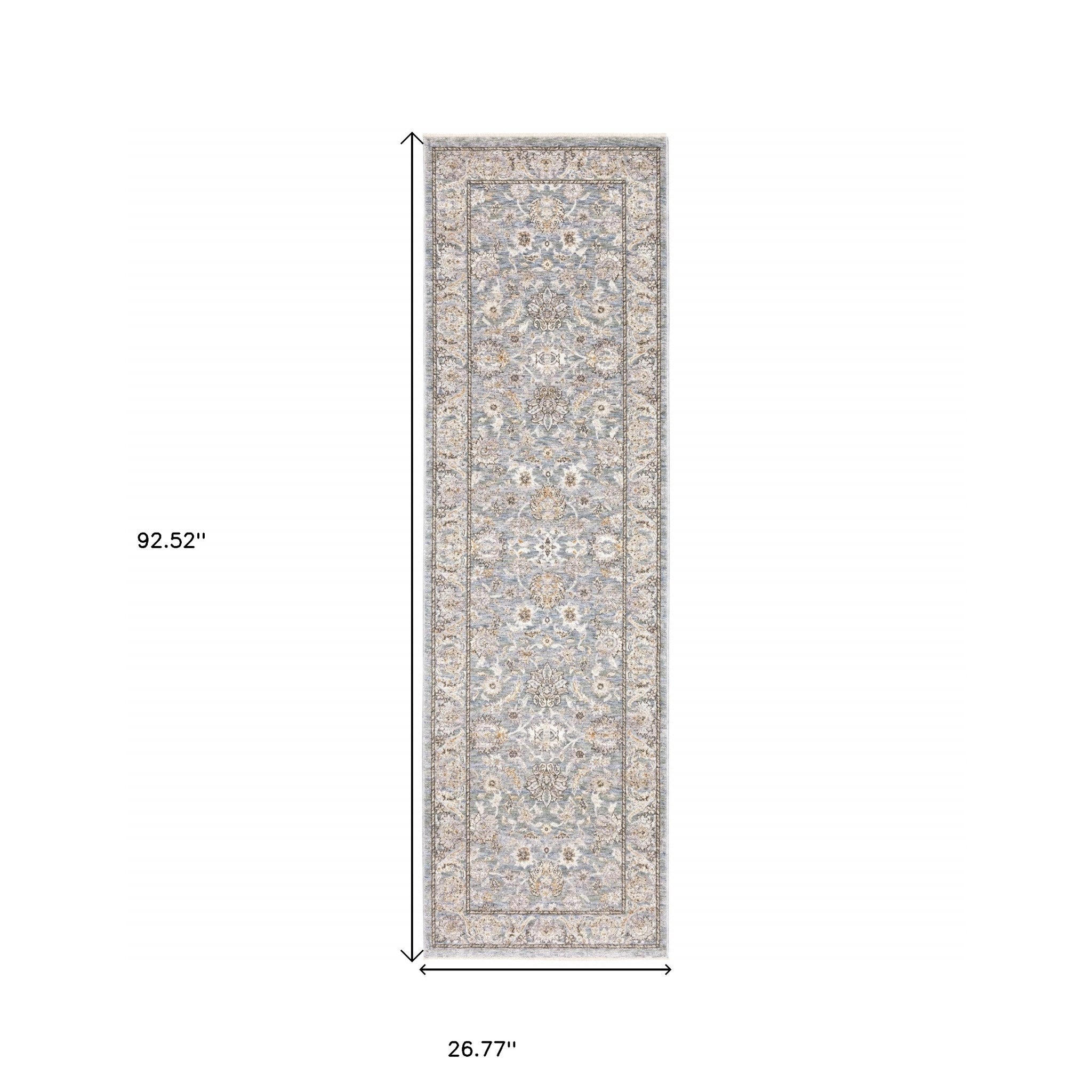 8' X 11' Blue And Ivory Oriental Distressed Area Rug-Area Rugs-DECOROLALA