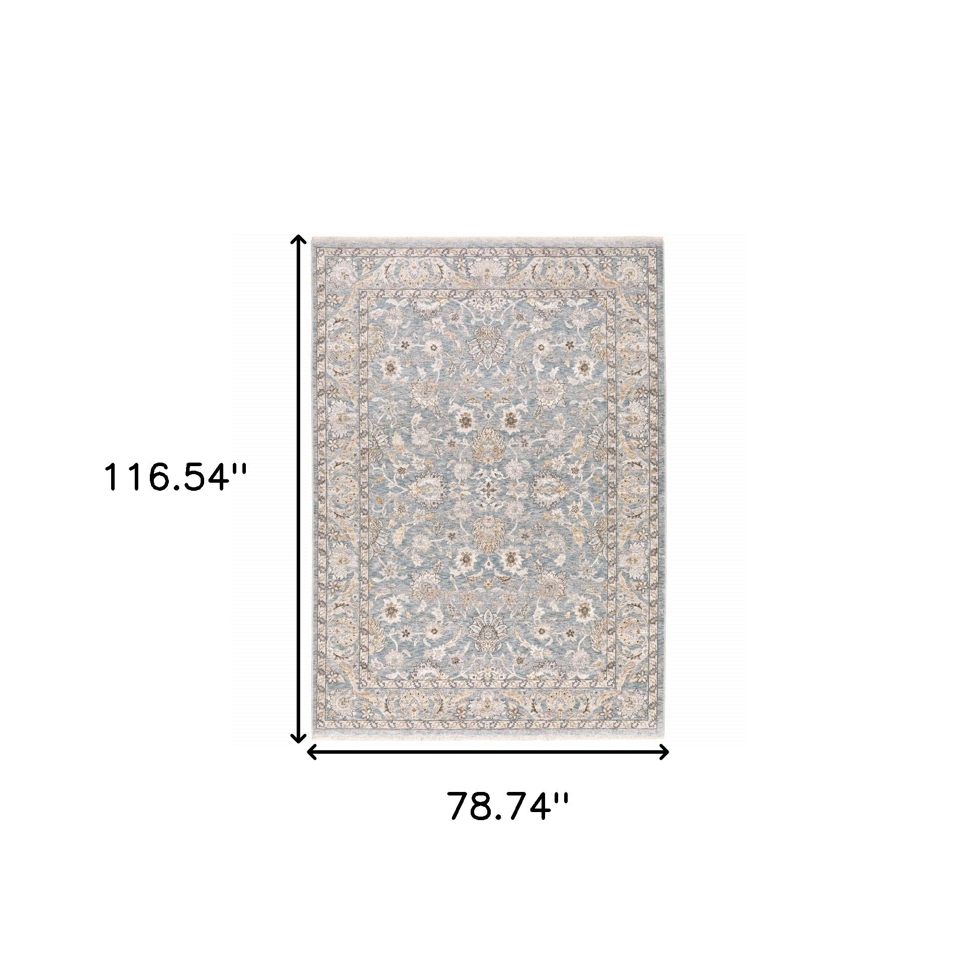 8' X 11' Blue And Ivory Oriental Distressed Area Rug-Area Rugs-DECOROLALA