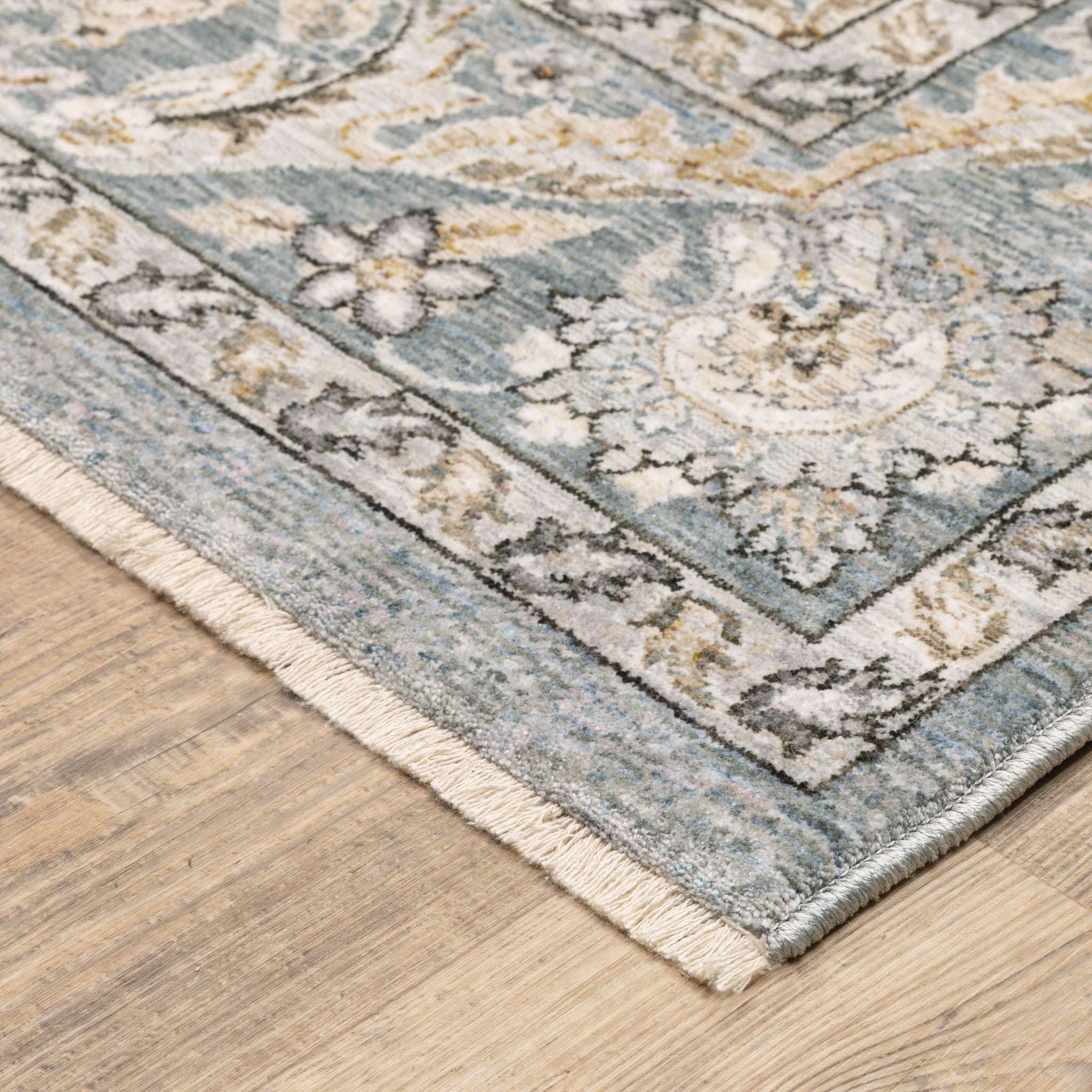 8' X 11' Blue And Ivory Oriental Distressed Area Rug-Area Rugs-DECOROLALA