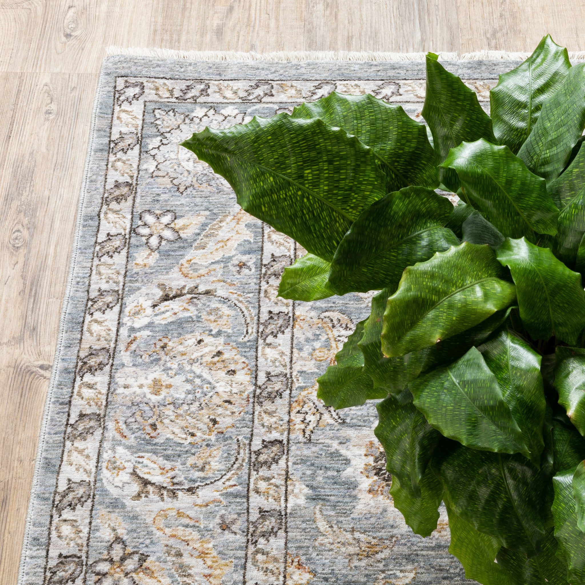 8' X 11' Blue And Ivory Oriental Distressed Area Rug-Area Rugs-DECOROLALA