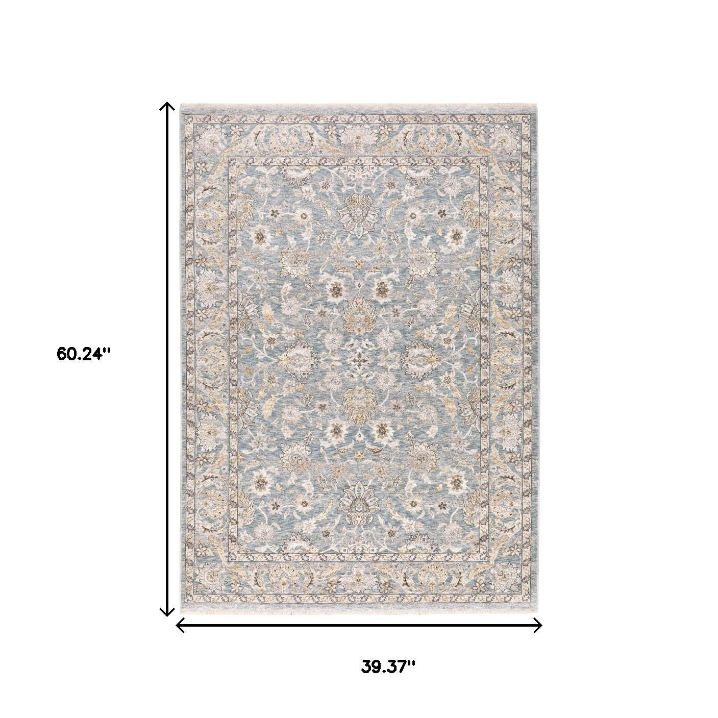 8' X 11' Blue And Ivory Oriental Distressed Area Rug-Area Rugs-DECOROLALA