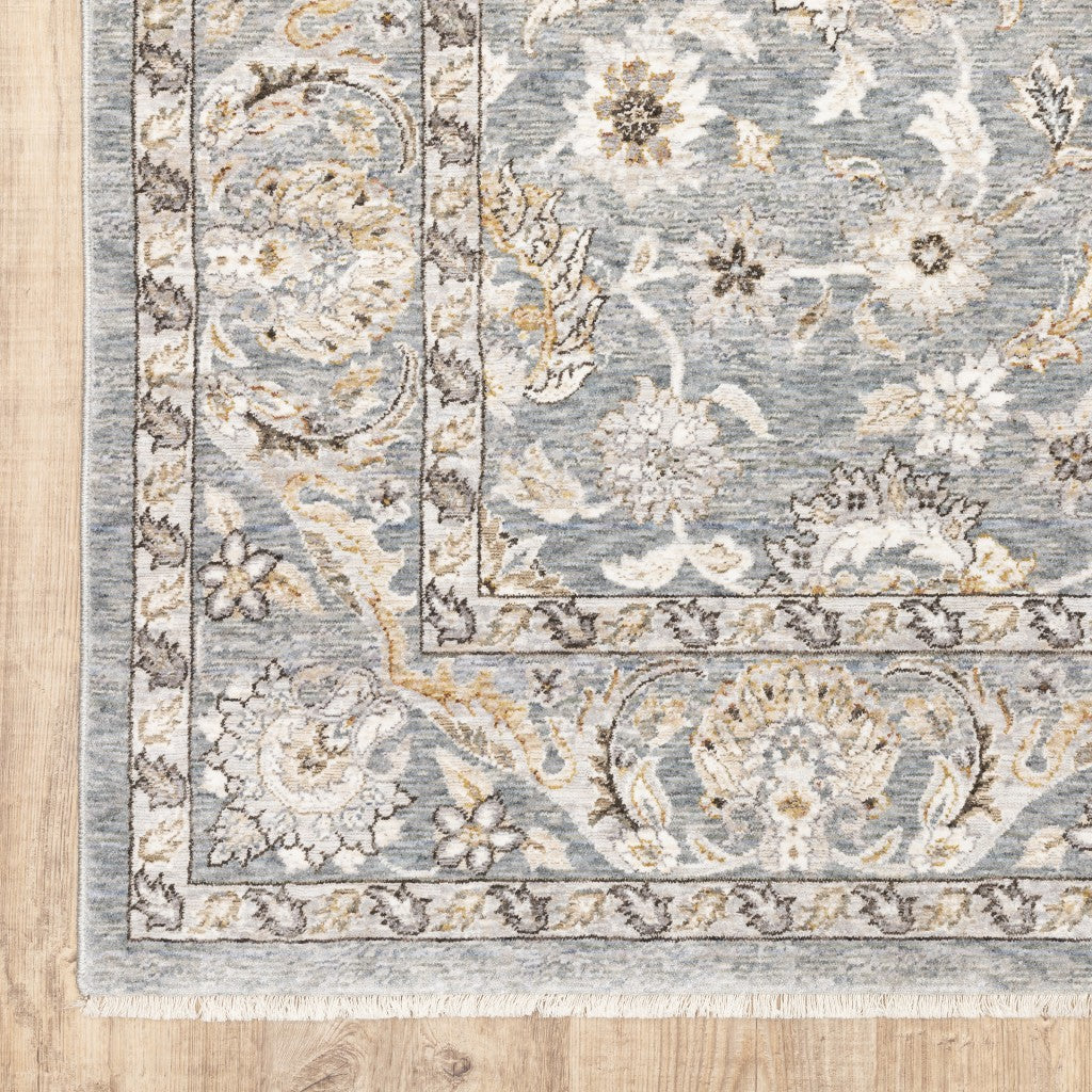 8' X 11' Blue And Ivory Oriental Distressed Area Rug-Area Rugs-DECOROLALA
