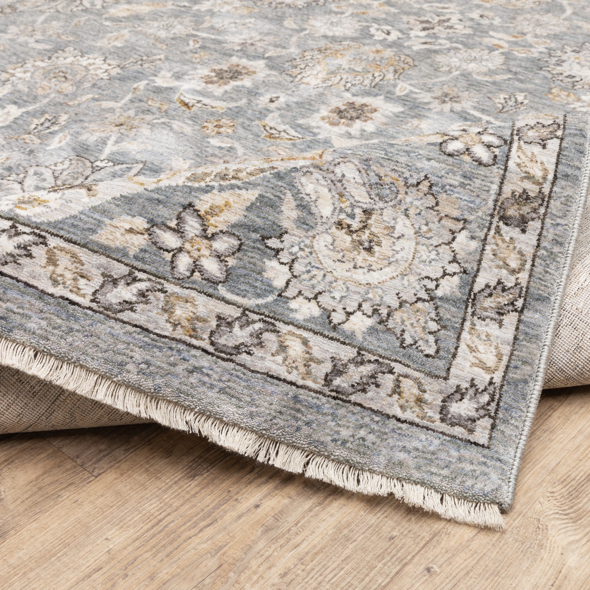 8' X 11' Blue And Ivory Oriental Distressed Area Rug-Area Rugs-DECOROLALA