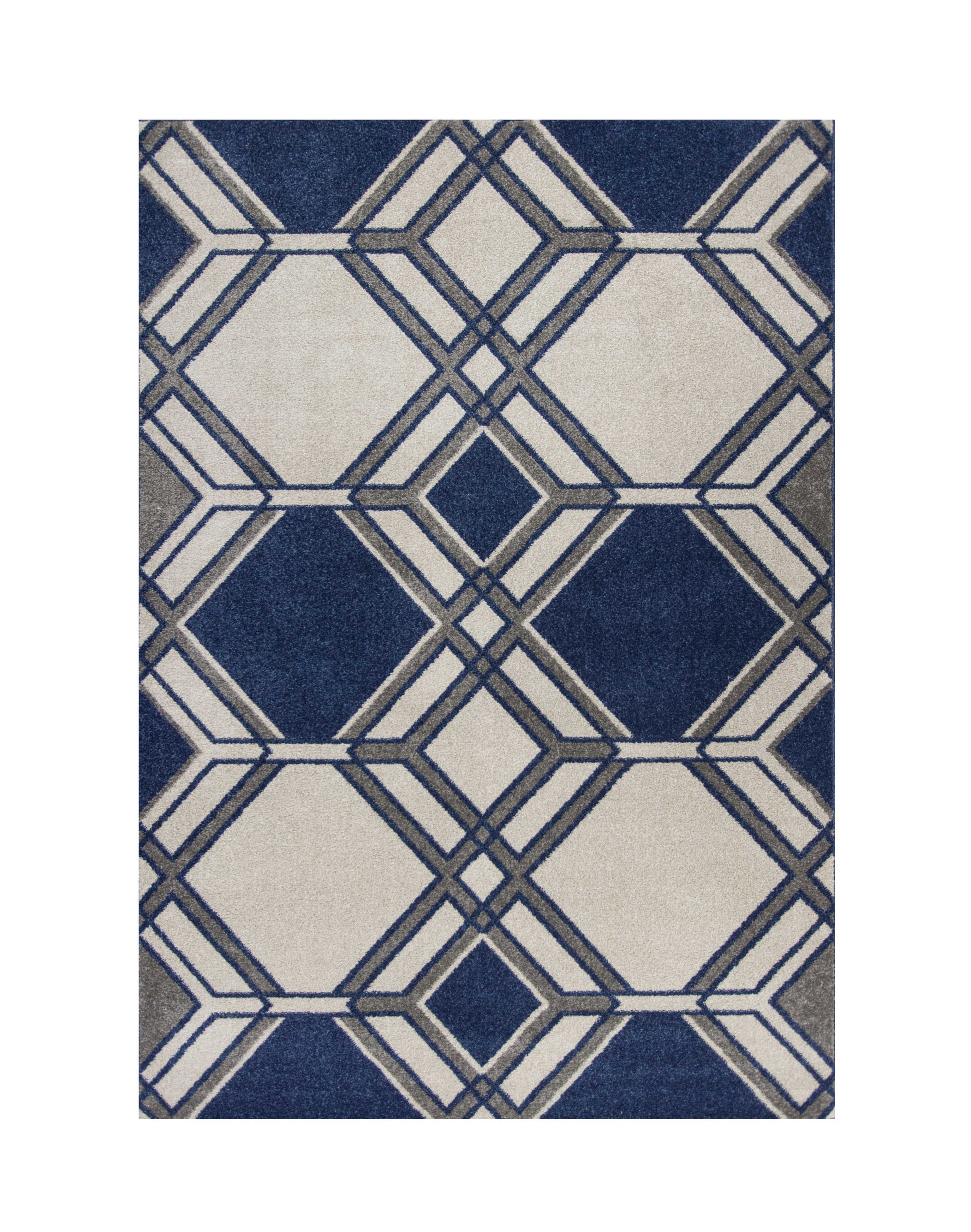 8' X 11' Blue Ivory And Gray Geometric Area Rug-Area Rugs-DECOROLALA