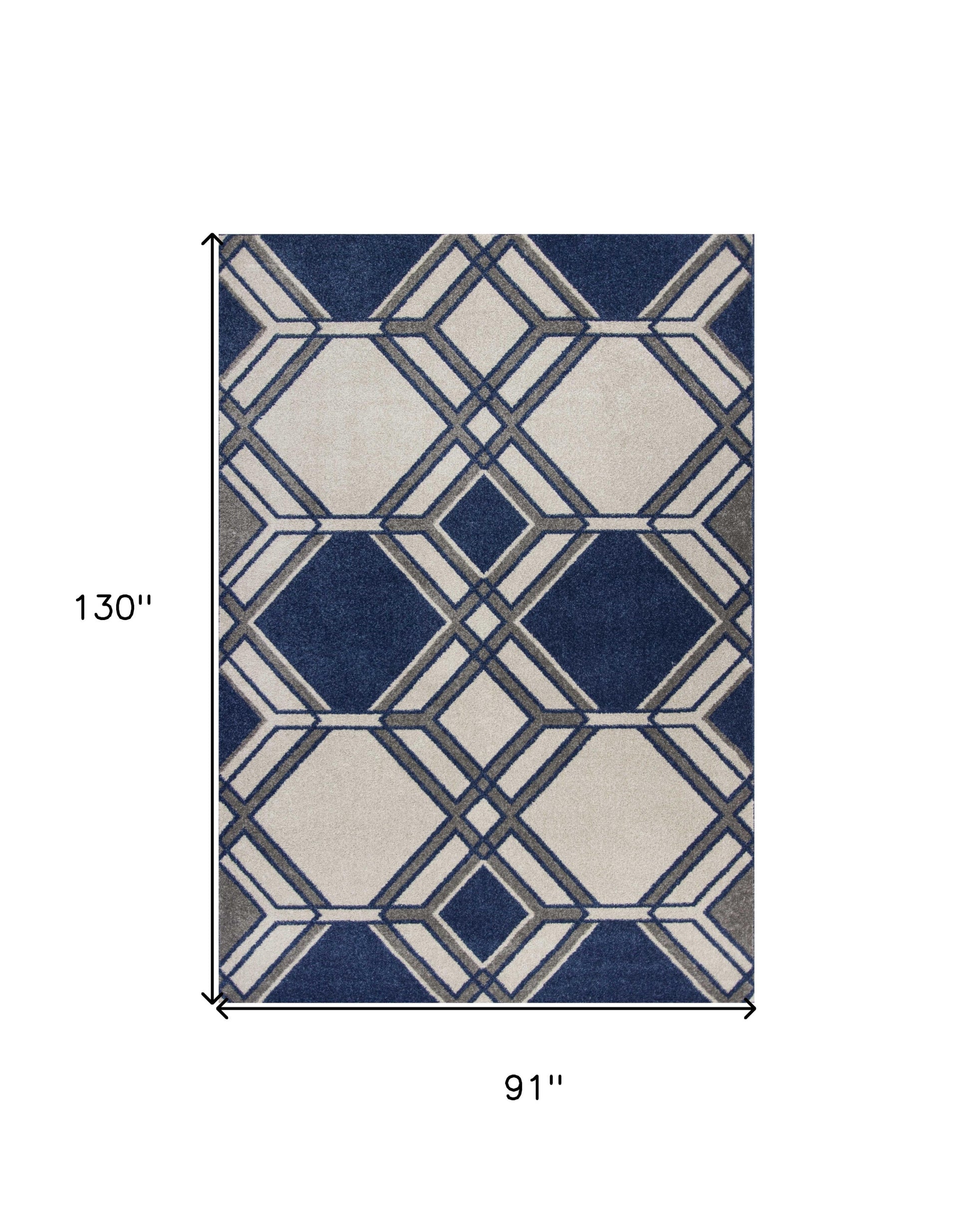 8' X 11' Blue Ivory And Gray Geometric Area Rug-Area Rugs-DECOROLALA