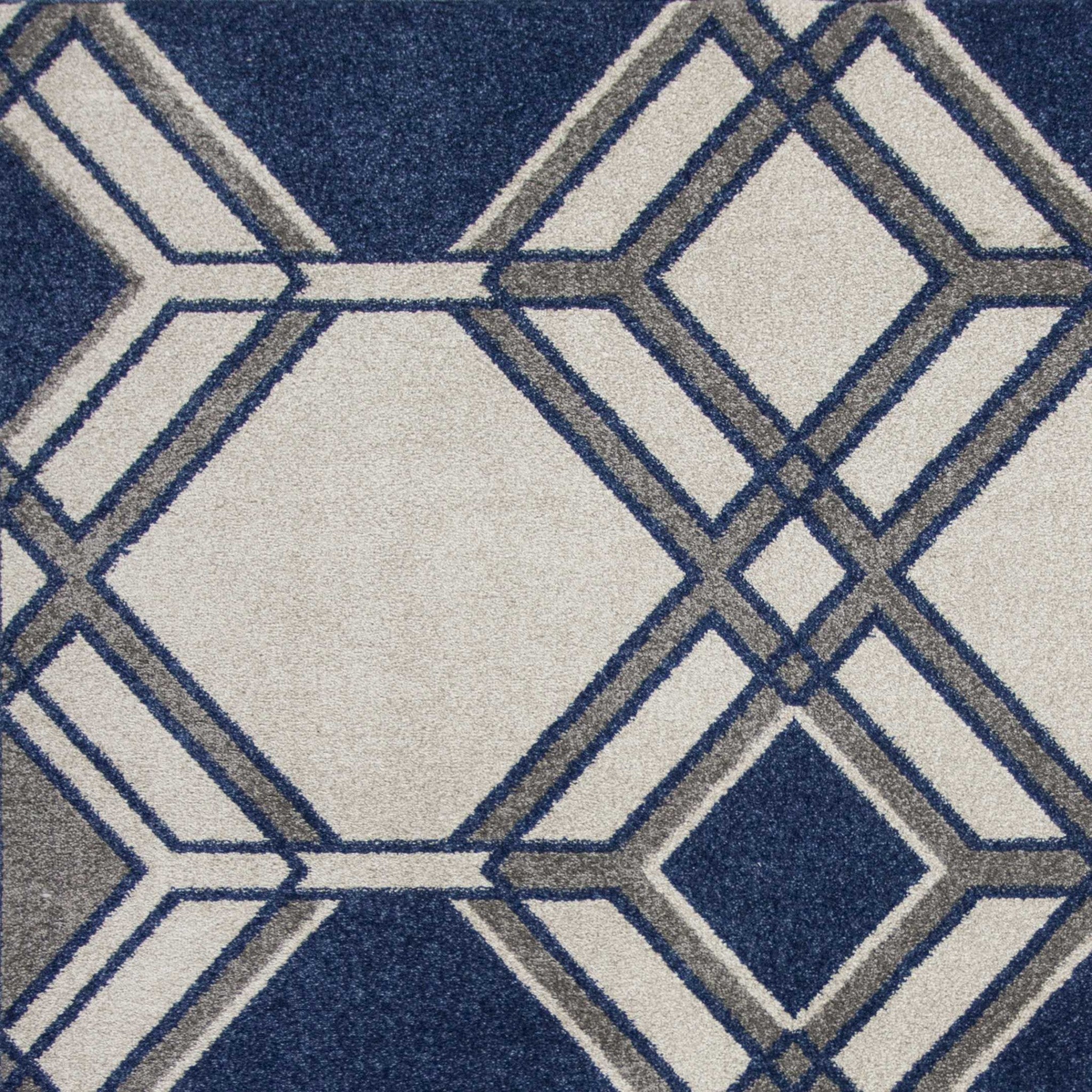 8' X 11' Blue Ivory And Gray Geometric Area Rug-Area Rugs-DECOROLALA