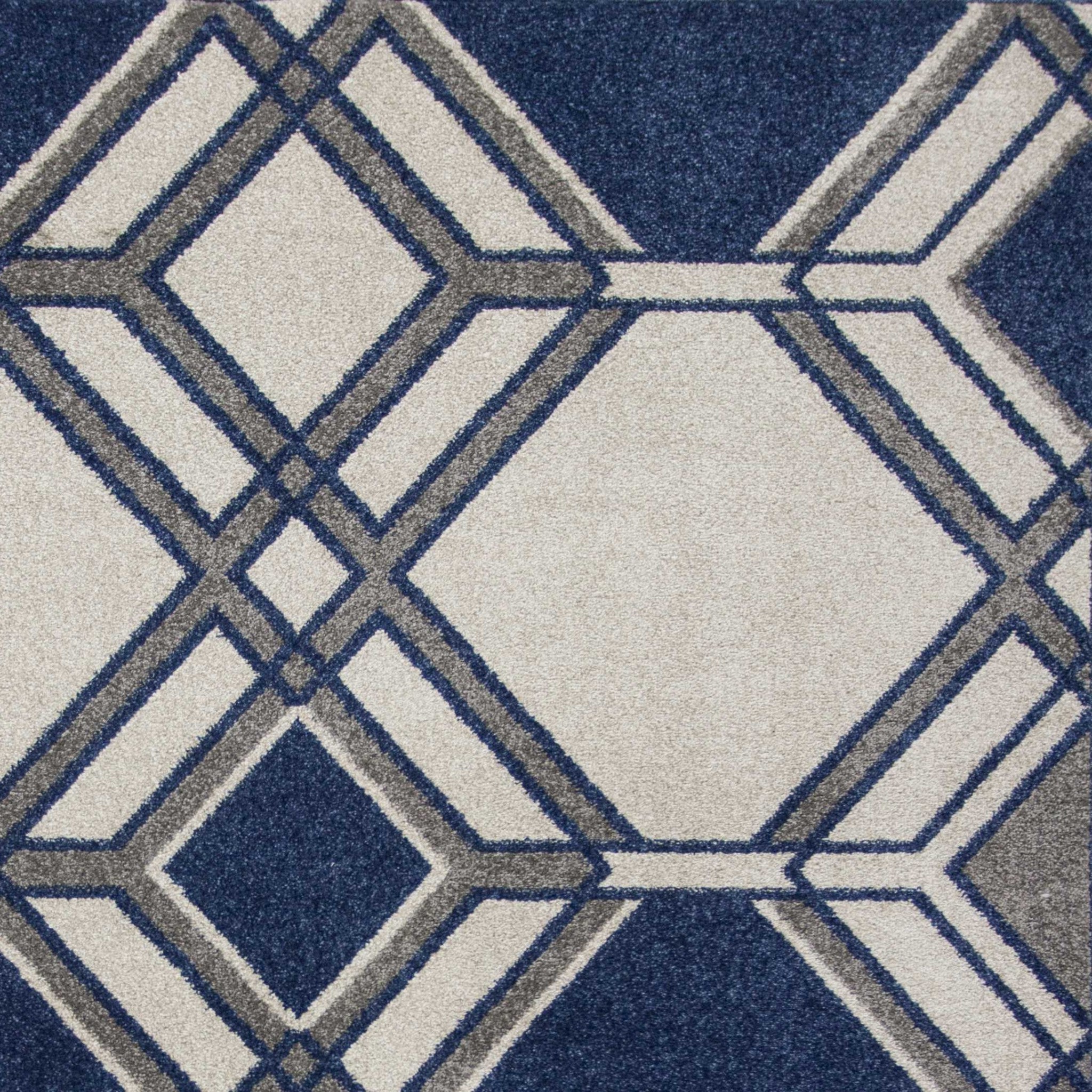 8' X 11' Blue Ivory And Gray Geometric Area Rug-Area Rugs-DECOROLALA