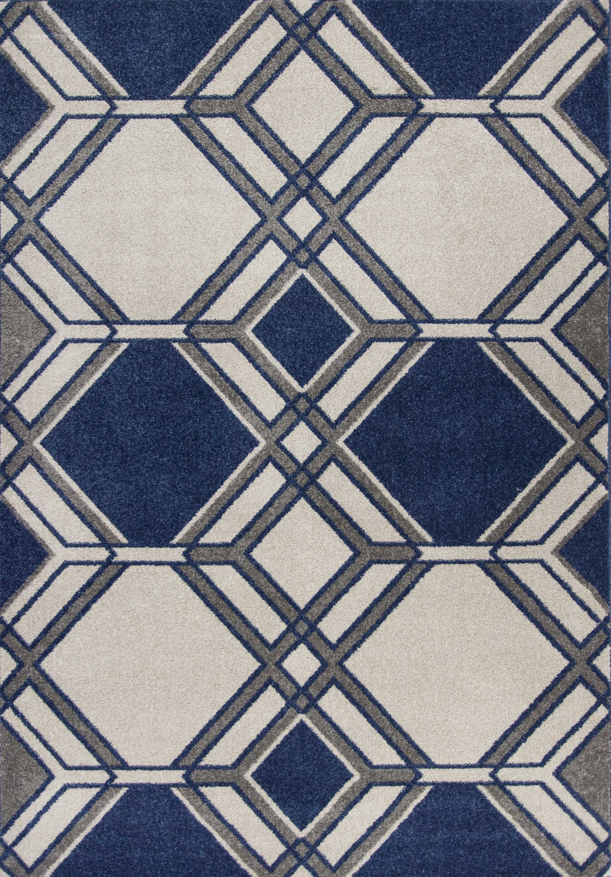 8' X 11' Blue Ivory And Gray Geometric Area Rug-Area Rugs-DECOROLALA