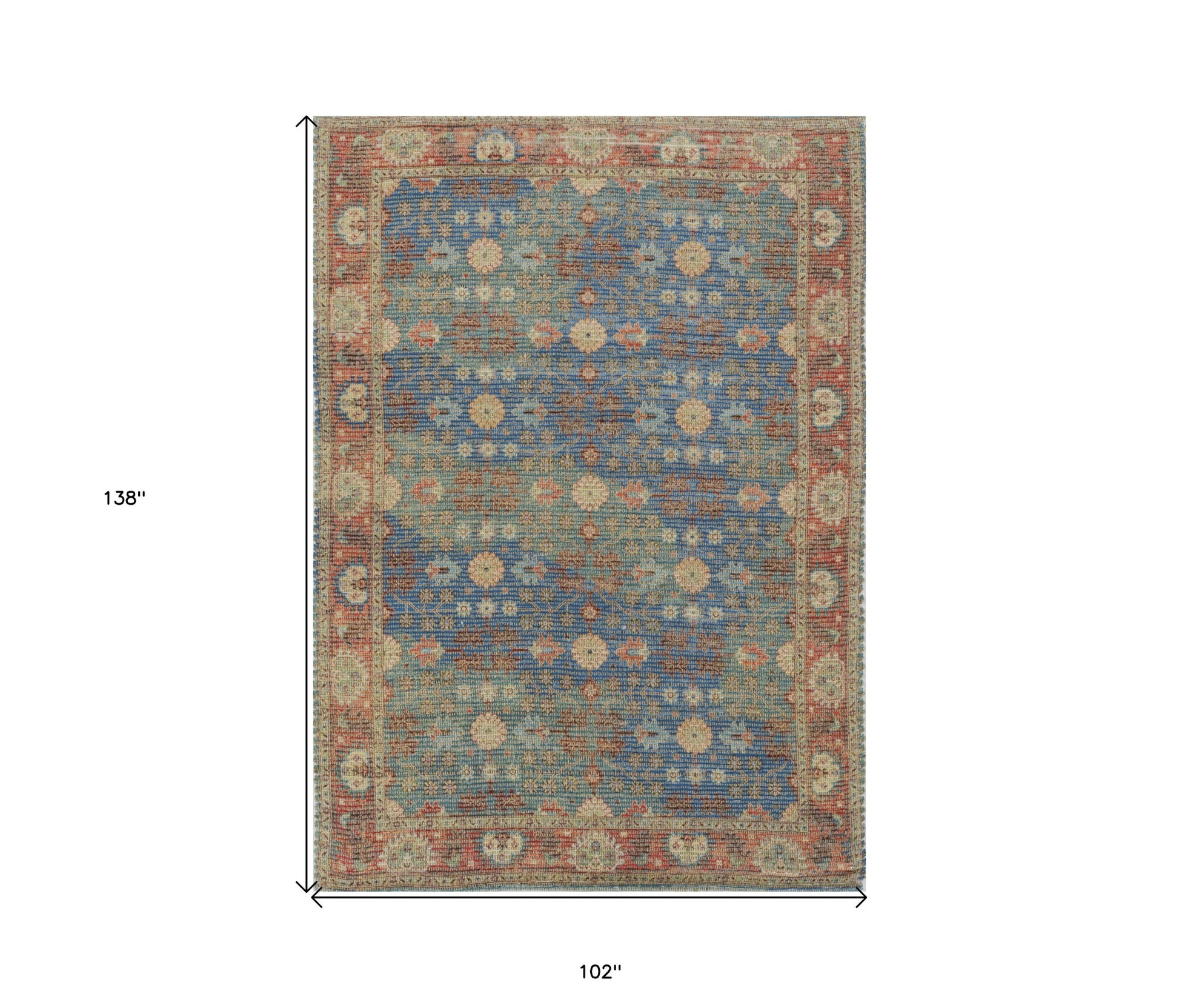 8' X 11' Blue Red And Beige Jute Floral Medallion Handmade Area Rug-Area Rugs-DECOROLALA