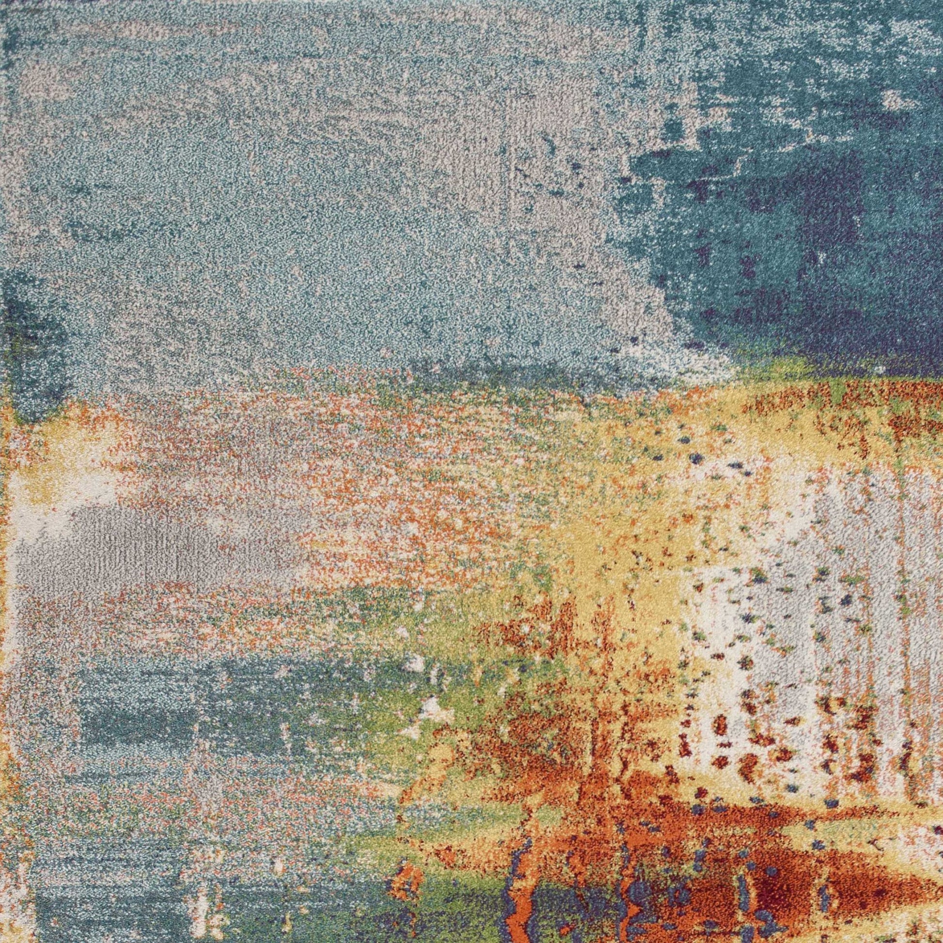 8' X 11' Blue Rust And Orange Abstract Area Rug-Area Rugs-DECOROLALA