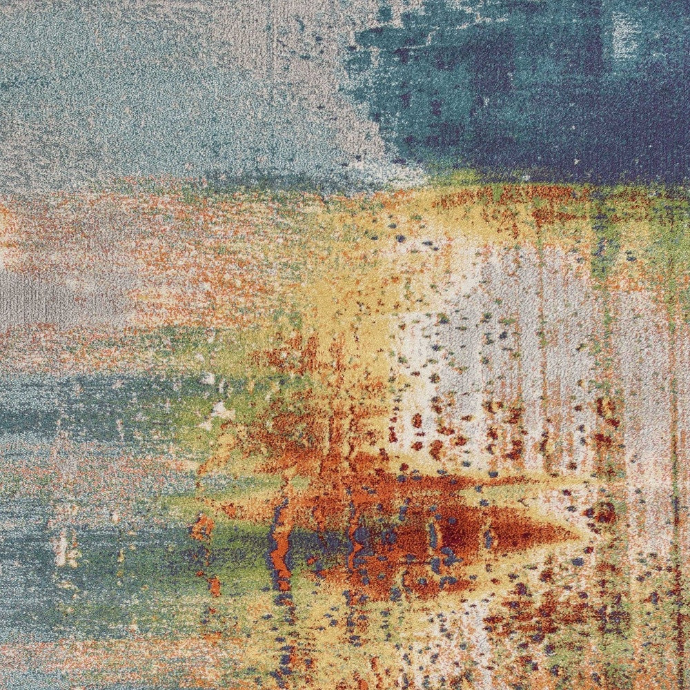 8' X 11' Blue Rust And Orange Abstract Area Rug-Area Rugs-DECOROLALA