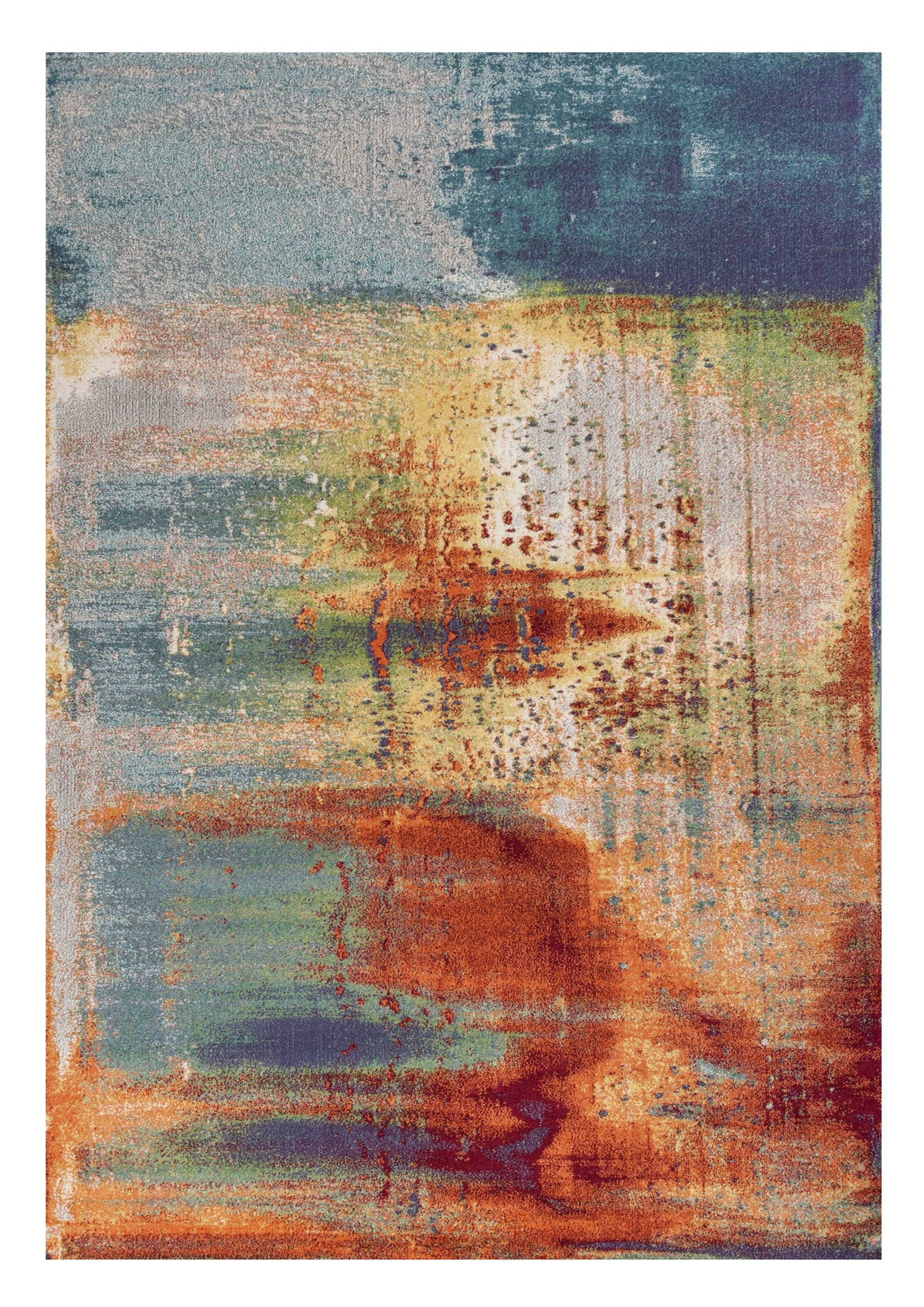 8' X 11' Blue Rust And Orange Abstract Area Rug-Area Rugs-DECOROLALA