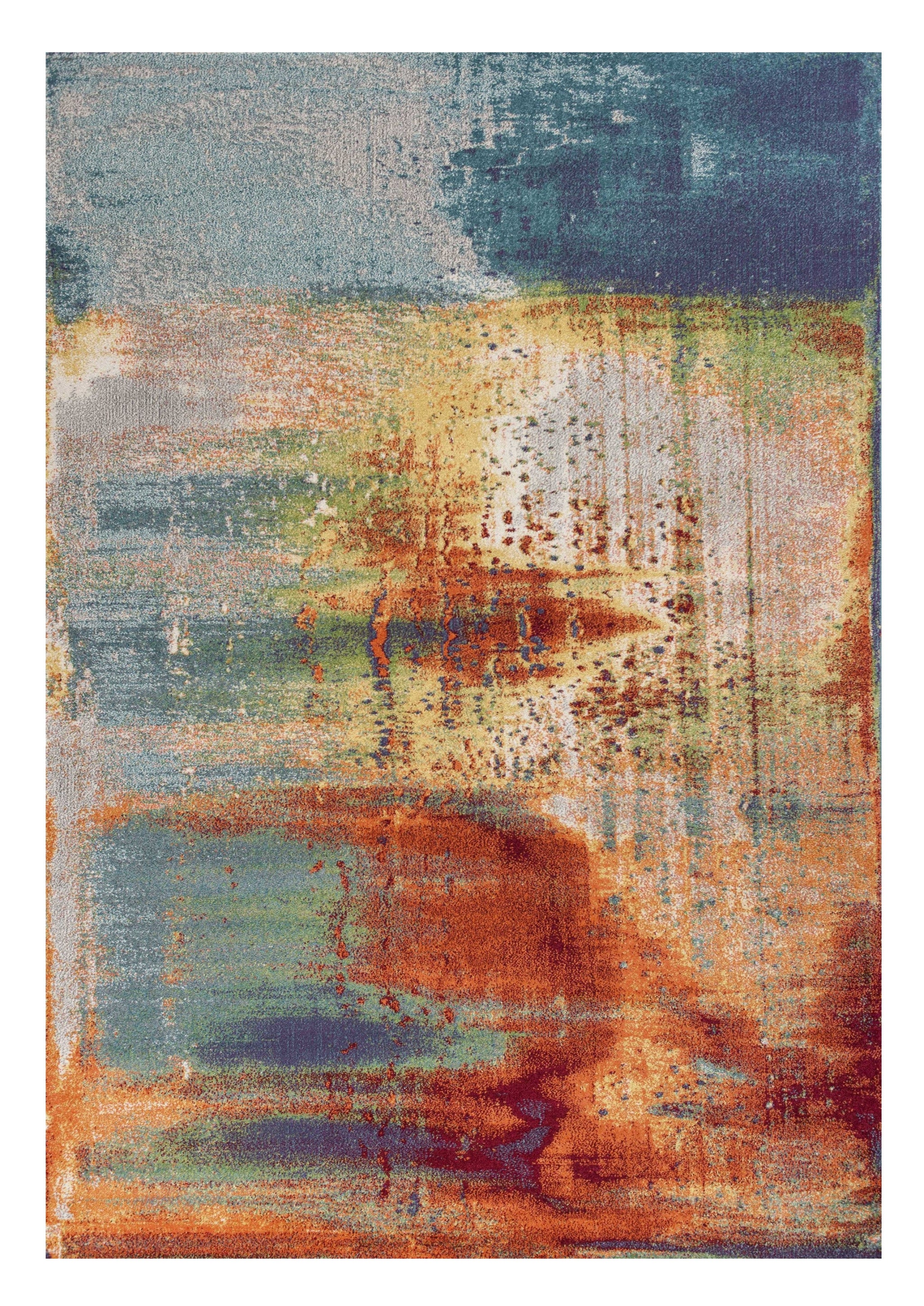 8' X 11' Blue Rust And Orange Abstract Area Rug-Area Rugs-DECOROLALA