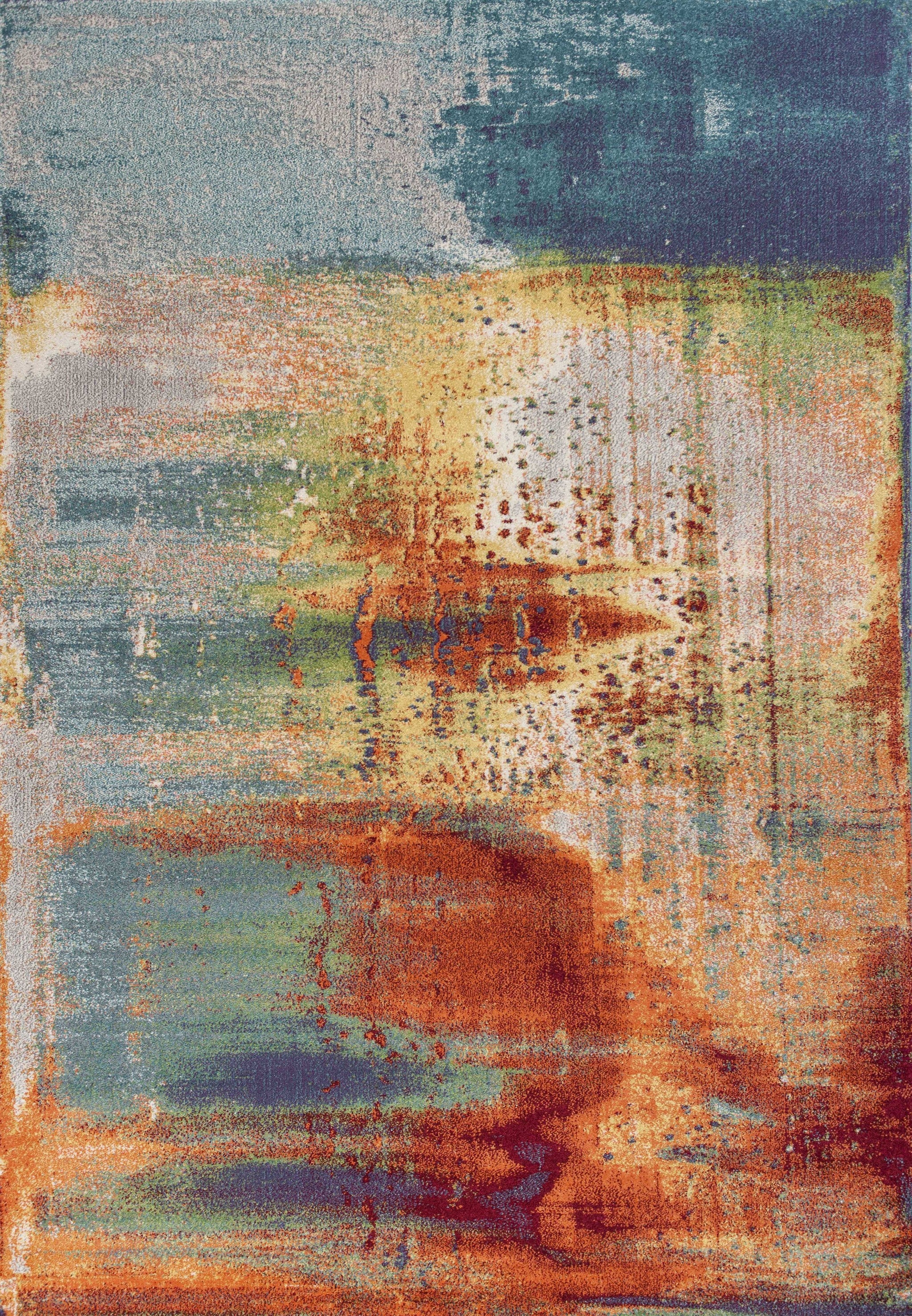 8' X 11' Blue Rust And Orange Abstract Area Rug-Area Rugs-DECOROLALA