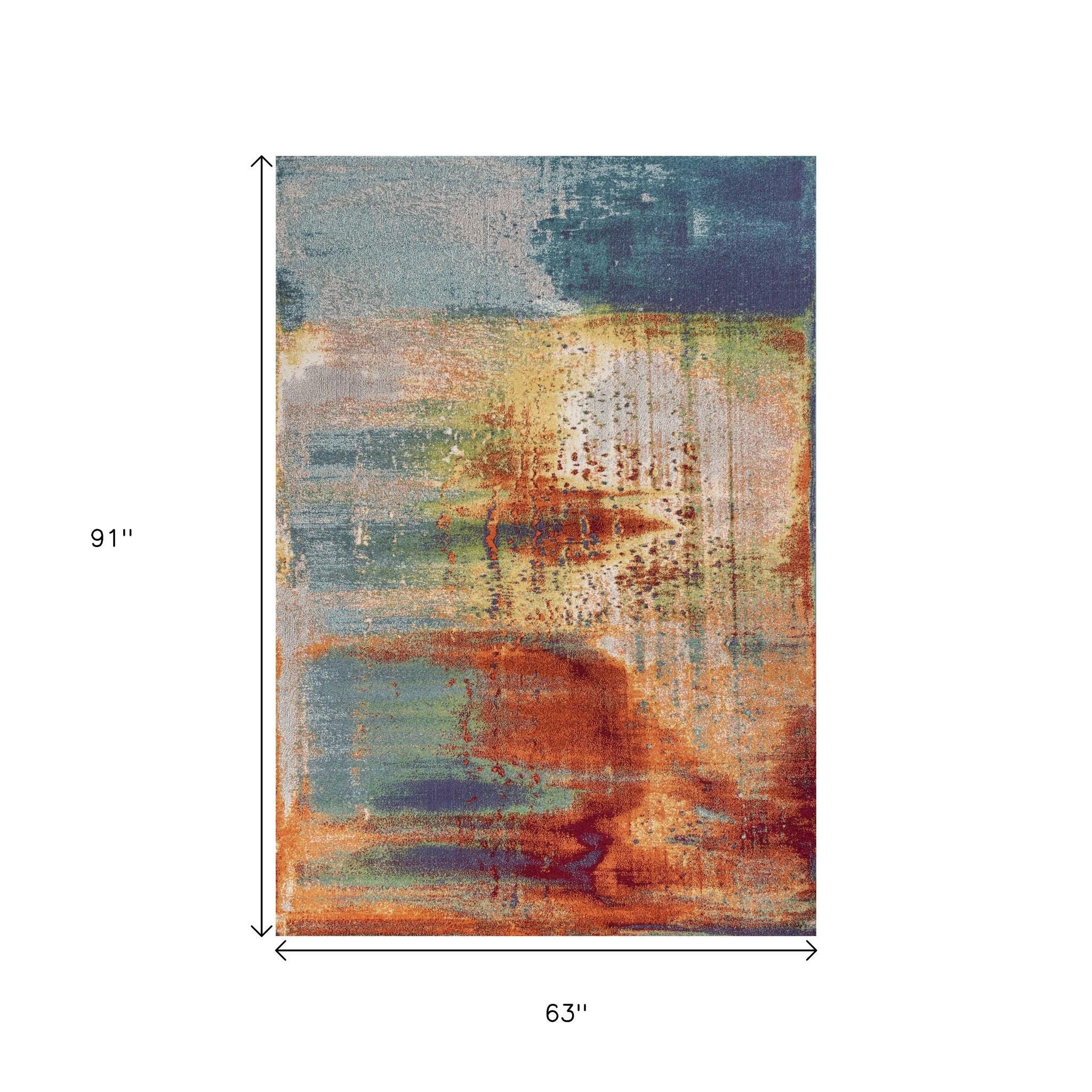 8' X 11' Blue Rust And Orange Abstract Area Rug-Area Rugs-DECOROLALA