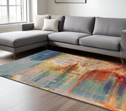 8' X 11' Blue Rust And Orange Abstract Area Rug-Area Rugs-DECOROLALA