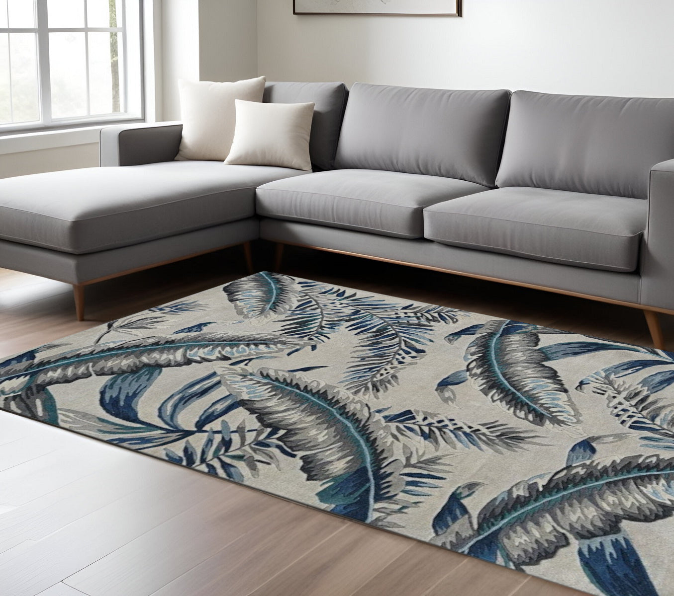 8' X 11' Blue and Gray Wool Hand Tufted Area Rug-Area Rugs-DECOROLALA