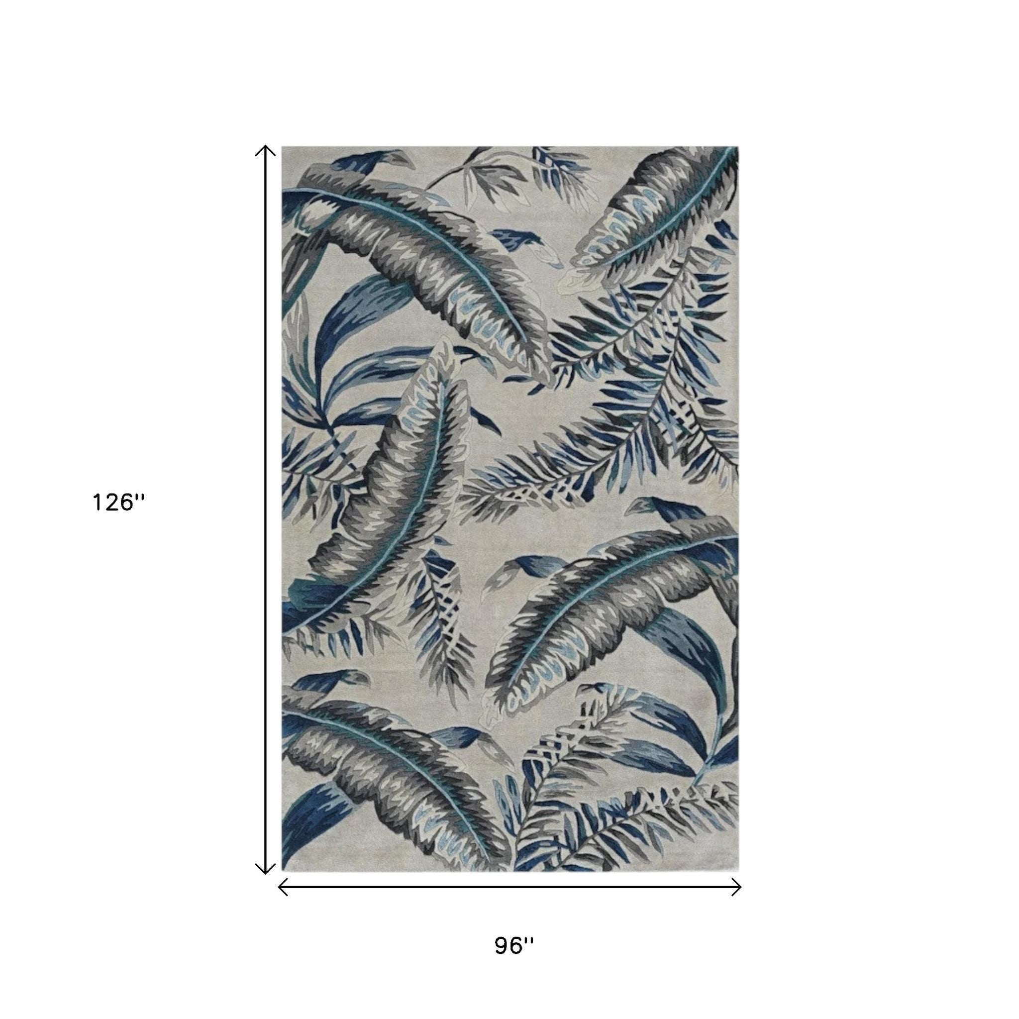8' X 11' Blue and Gray Wool Hand Tufted Area Rug-Area Rugs-DECOROLALA