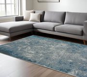 8' X 11' Blue and Silver Abstract Area Rug-Area Rugs-DECOROLALA