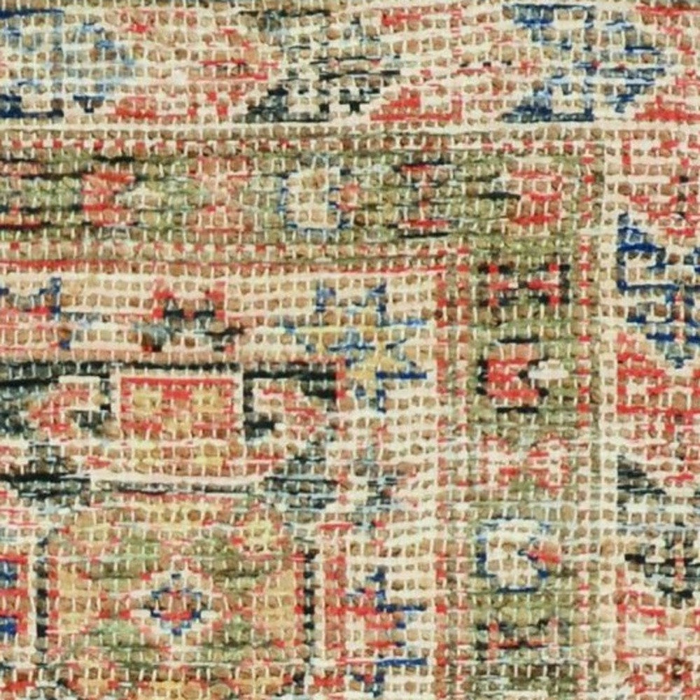 8' X 11' Brick Red Green And Brown Jute Southwestern Handmade Distressed Area Rug-Area Rugs-DECOROLALA