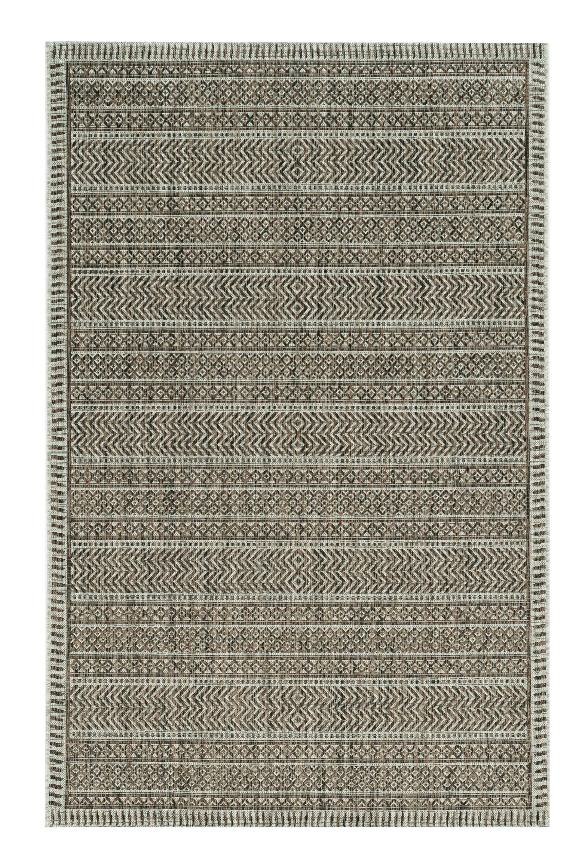 8' X 11' Brown And Ivory Geometric Area Rug-Area Rugs-DECOROLALA
