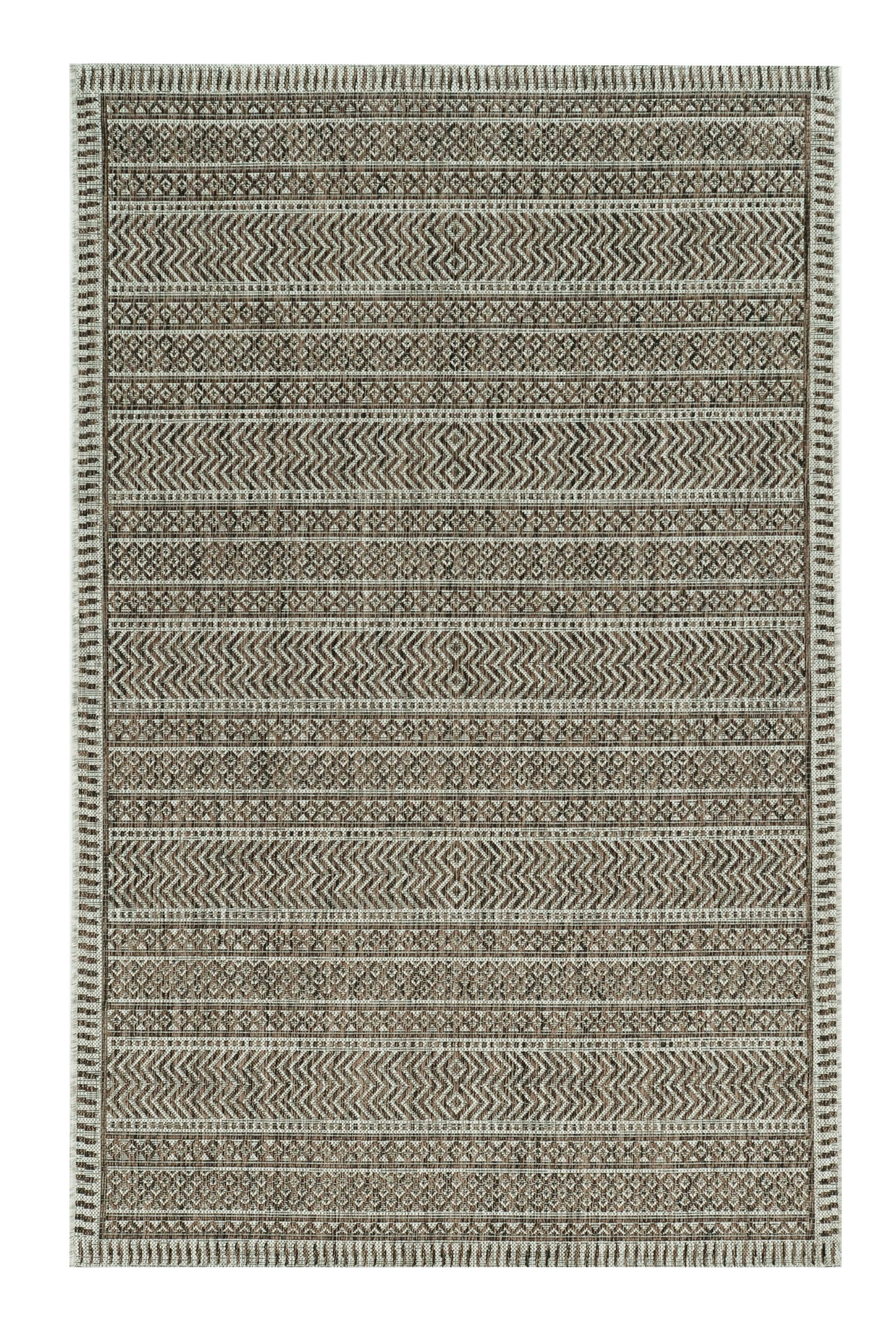 8' X 11' Brown And Ivory Geometric Area Rug-Area Rugs-DECOROLALA