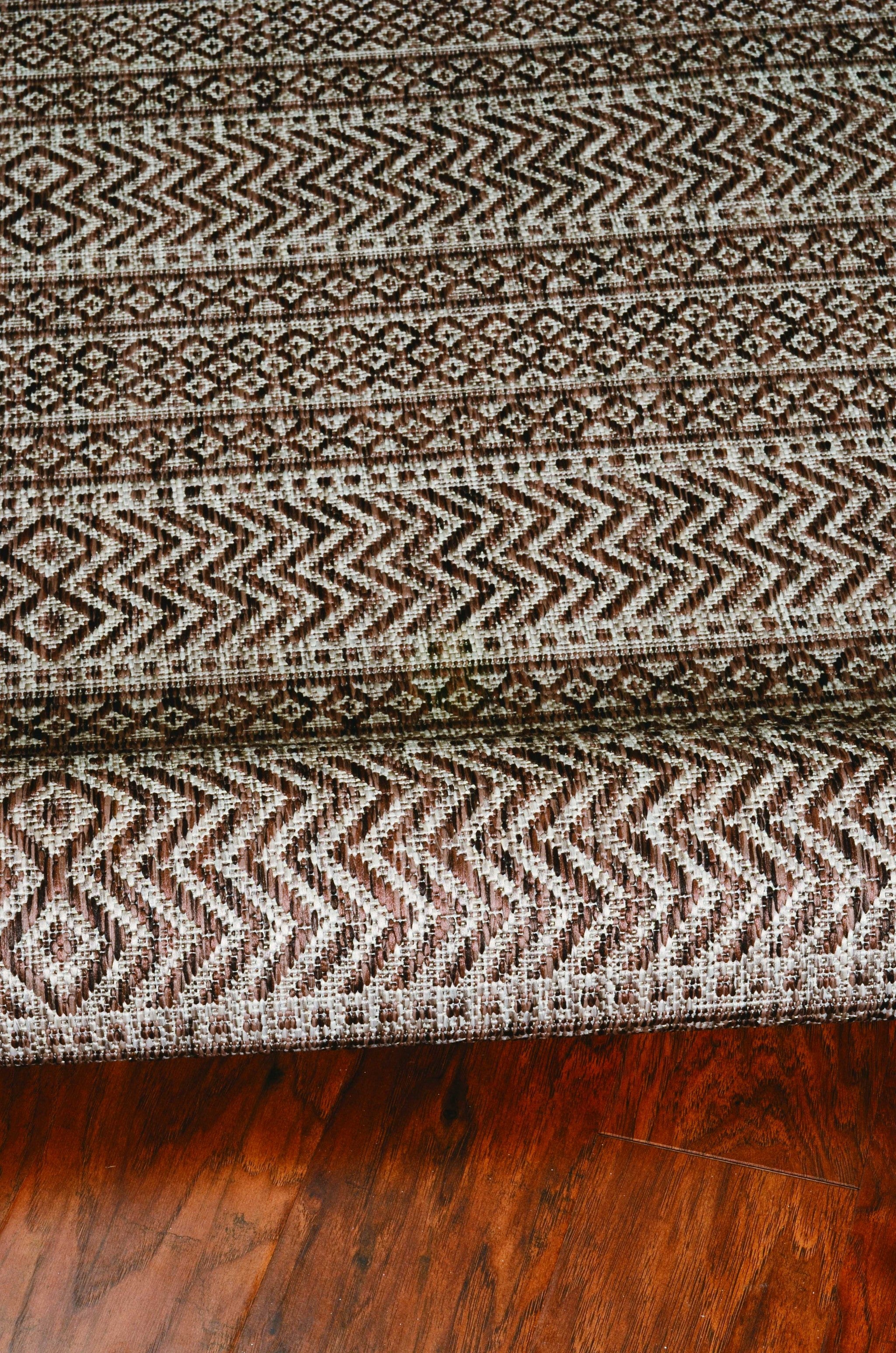 8' X 11' Brown And Ivory Geometric Area Rug-Area Rugs-DECOROLALA