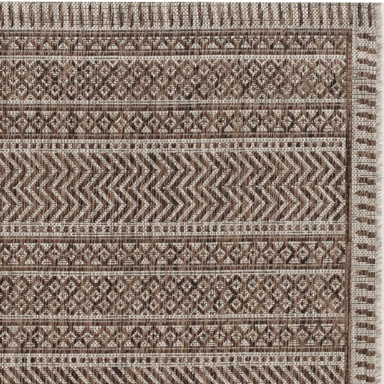 8' X 11' Brown And Ivory Geometric Area Rug-Area Rugs-DECOROLALA