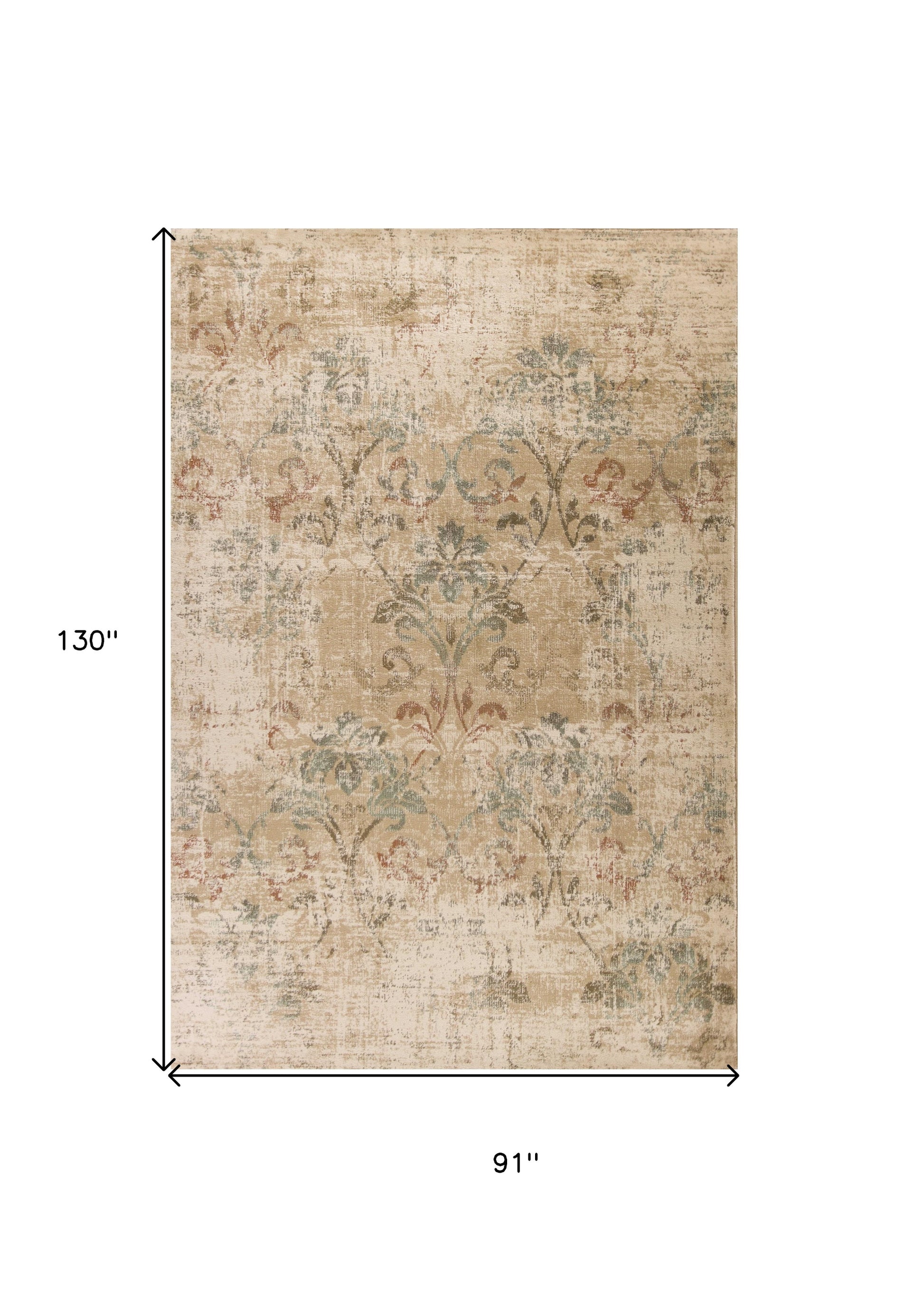 8' X 11' Champagne And Beige Damask Area Rug-Area Rugs-DECOROLALA