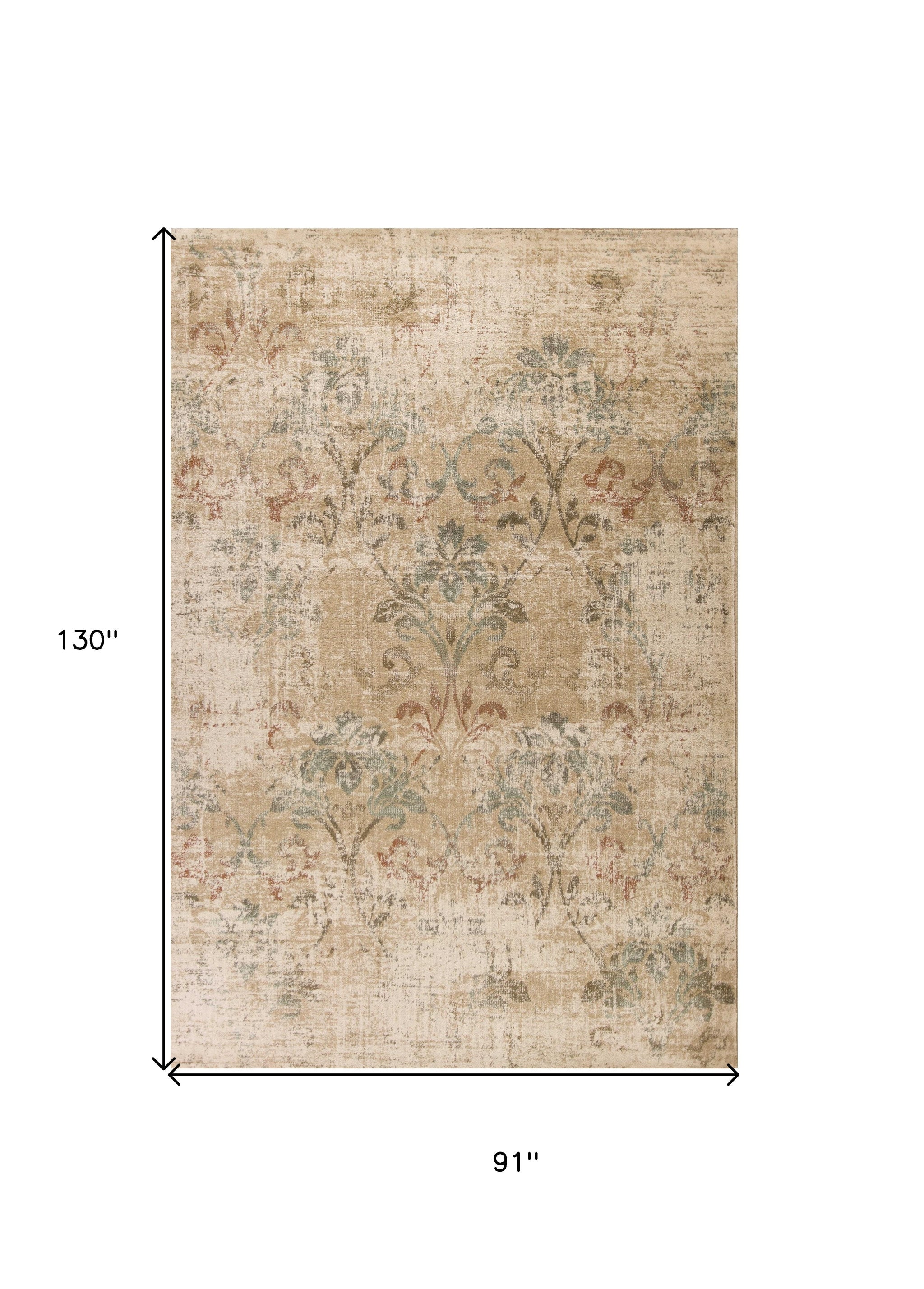 8' X 11' Champagne And Beige Damask Area Rug-Area Rugs-DECOROLALA
