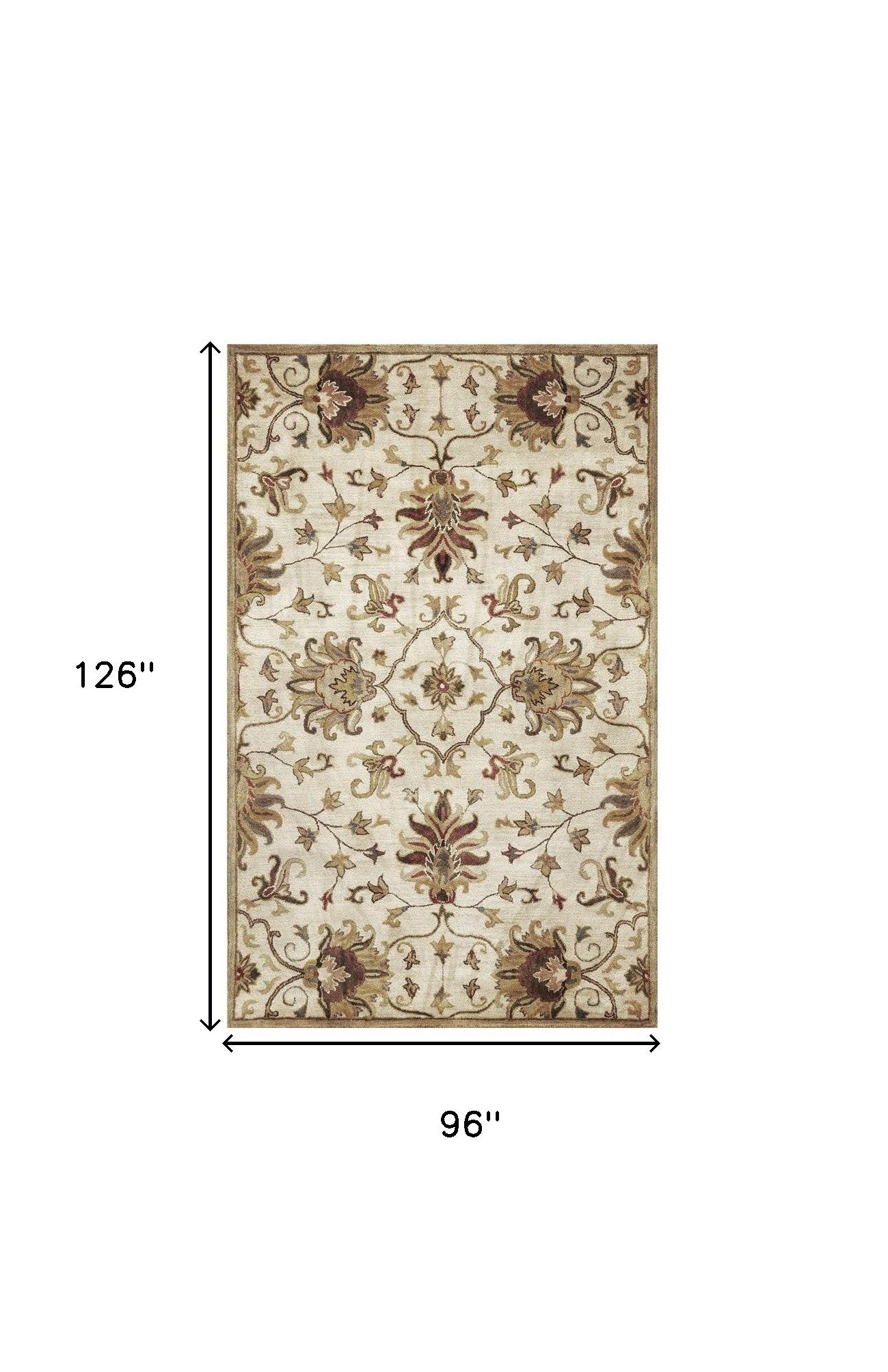8' X 11' Champagne Red And Brown Wool Floral Medallion Hand Tufted Area Rug-Area Rugs-DECOROLALA