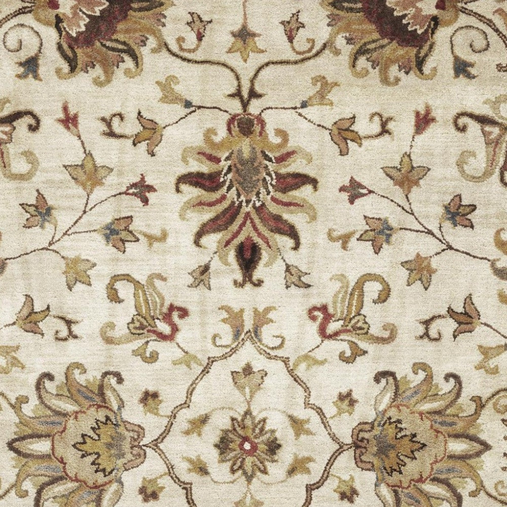 8' X 11' Champagne Red And Brown Wool Floral Medallion Hand Tufted Area Rug-Area Rugs-DECOROLALA