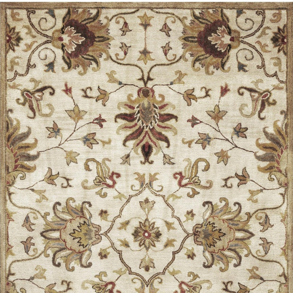 8' X 11' Champagne Red And Brown Wool Floral Medallion Hand Tufted Area Rug-Area Rugs-DECOROLALA