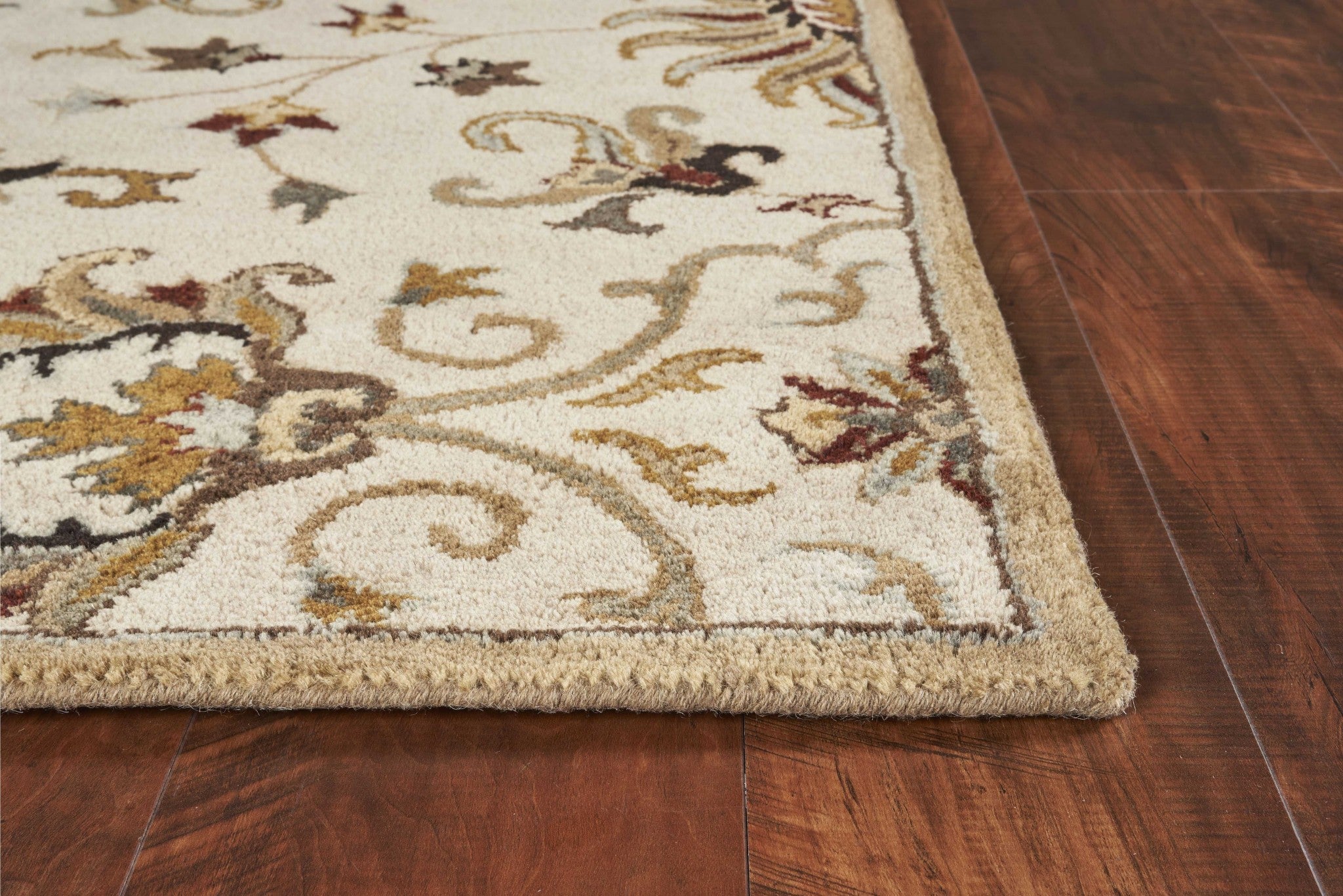 8' X 11' Champagne Red And Brown Wool Floral Medallion Hand Tufted Area Rug-Area Rugs-DECOROLALA