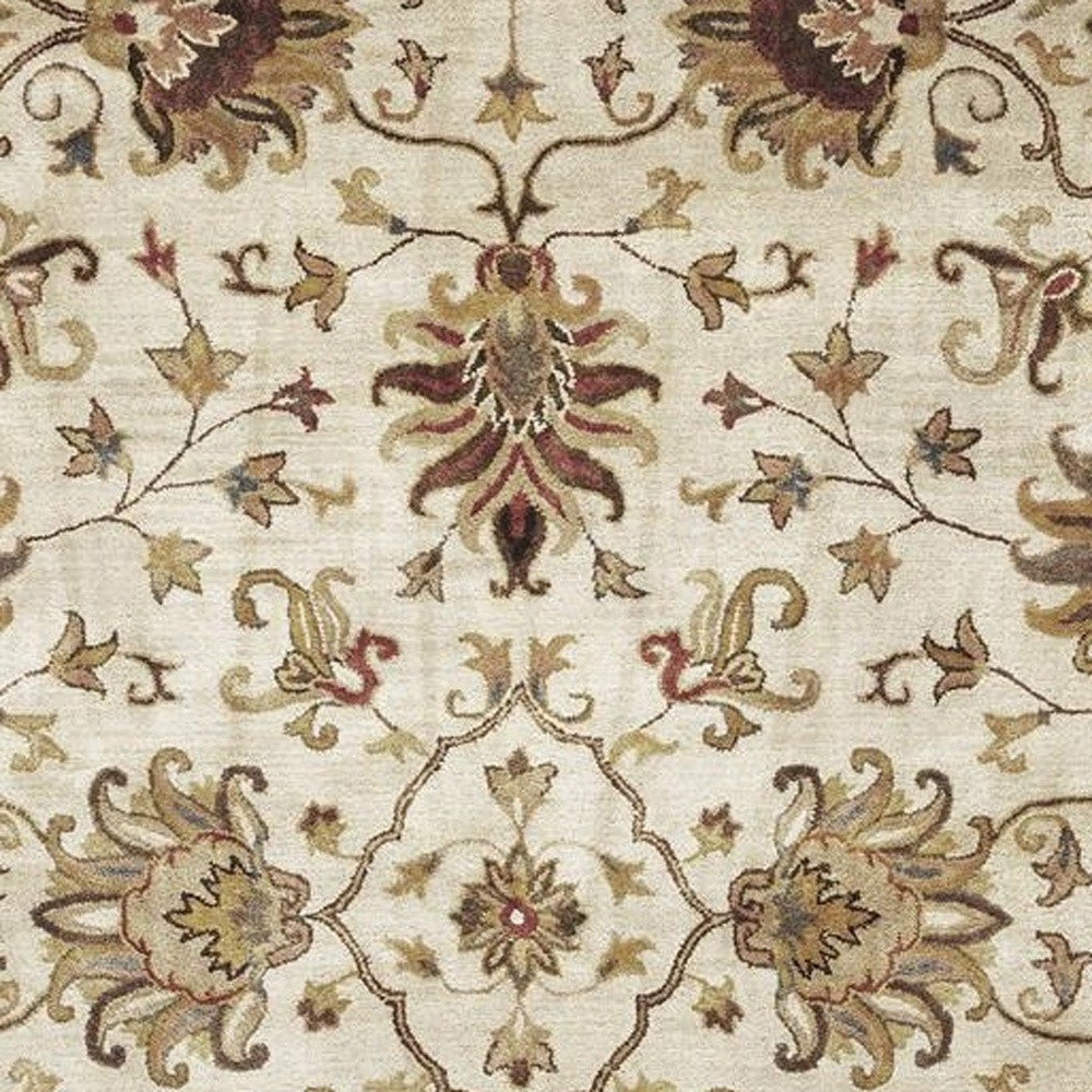8' X 11' Champagne Red And Brown Wool Floral Medallion Hand Tufted Area Rug-Area Rugs-DECOROLALA