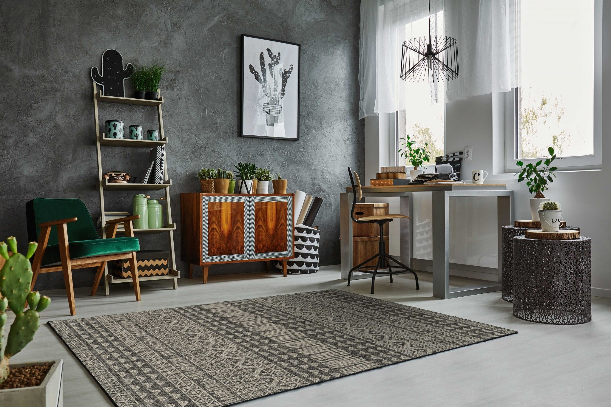 8' X 11' Charcoal Southwestern Indoor Outdoor Area Rug-Outdoor Rugs-DECOROLALA