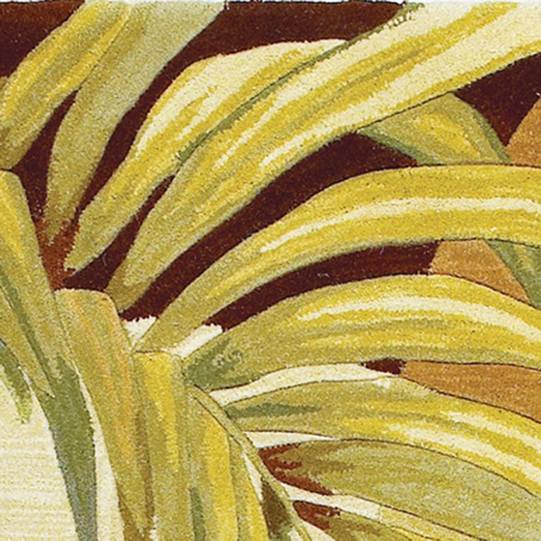 8' X 11' Coral Green And Ivory Wool Tropical Botanical Hand Tufted Area Rug-Area Rugs-DECOROLALA