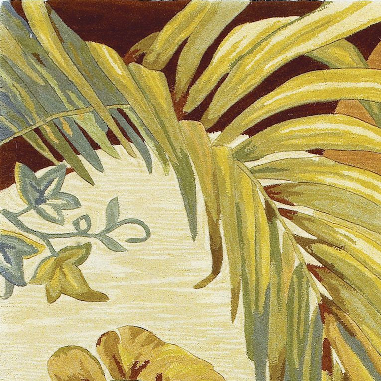 8' X 11' Coral Green And Ivory Wool Tropical Botanical Hand Tufted Area Rug-Area Rugs-DECOROLALA