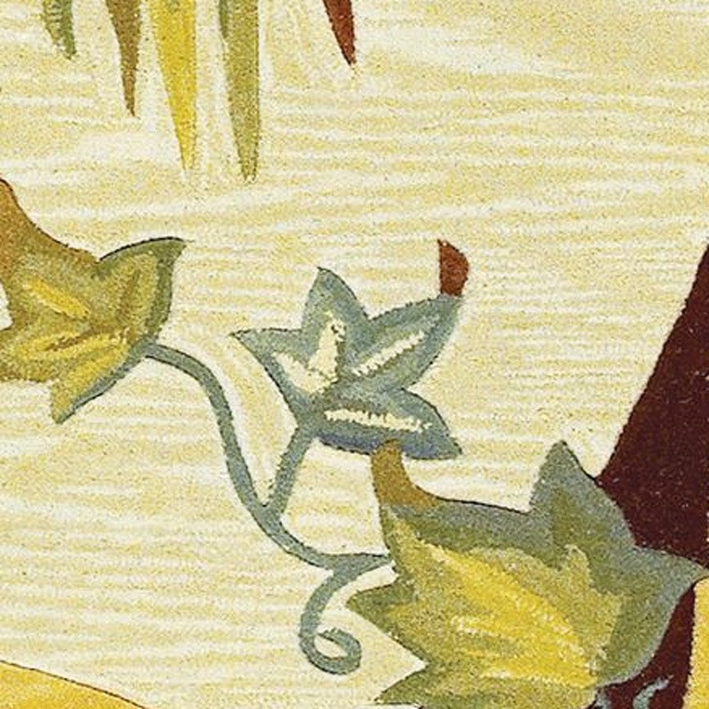 8' X 11' Coral Green And Ivory Wool Tropical Botanical Hand Tufted Area Rug-Area Rugs-DECOROLALA