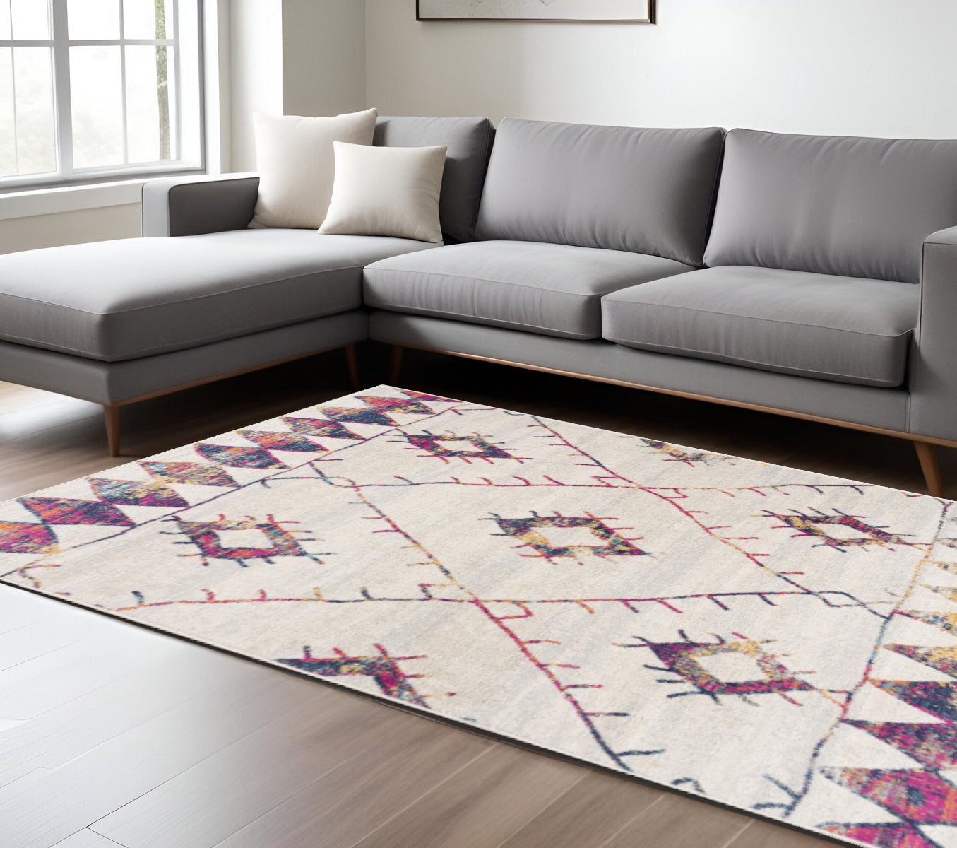 8' X 11' Cream Damask Area Rug-Area Rugs-DECOROLALA