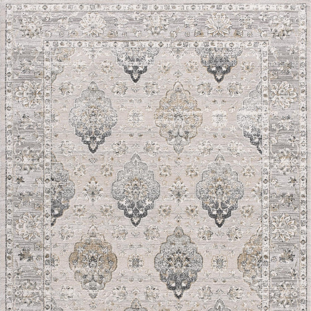8' X 11' Cream Grey Oriental Area Rug-Area Rugs-DECOROLALA