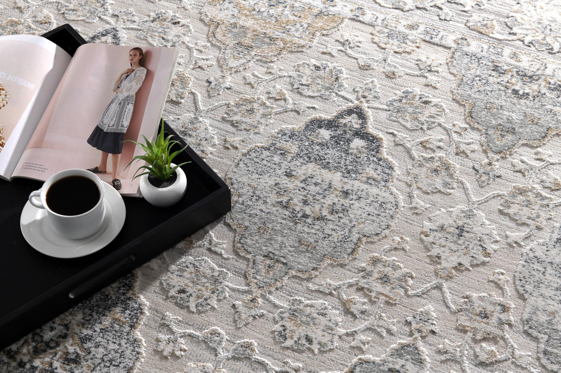 8' X 11' Cream Grey Oriental Area Rug-Area Rugs-DECOROLALA