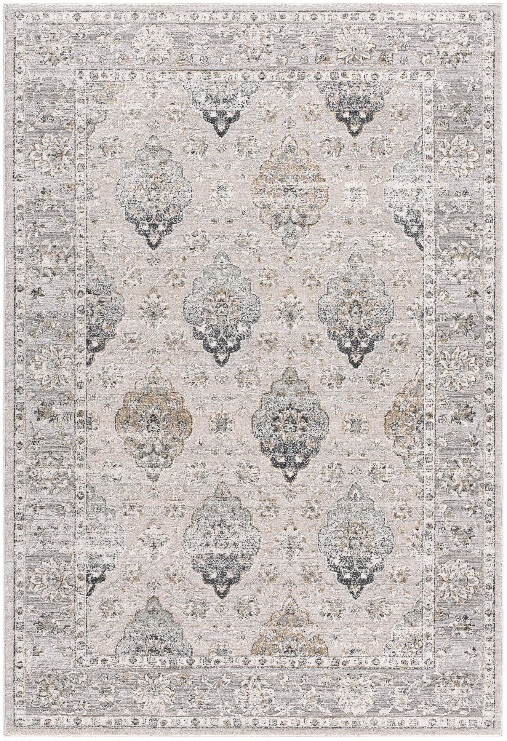 8' X 11' Cream Grey Oriental Area Rug-Area Rugs-DECOROLALA