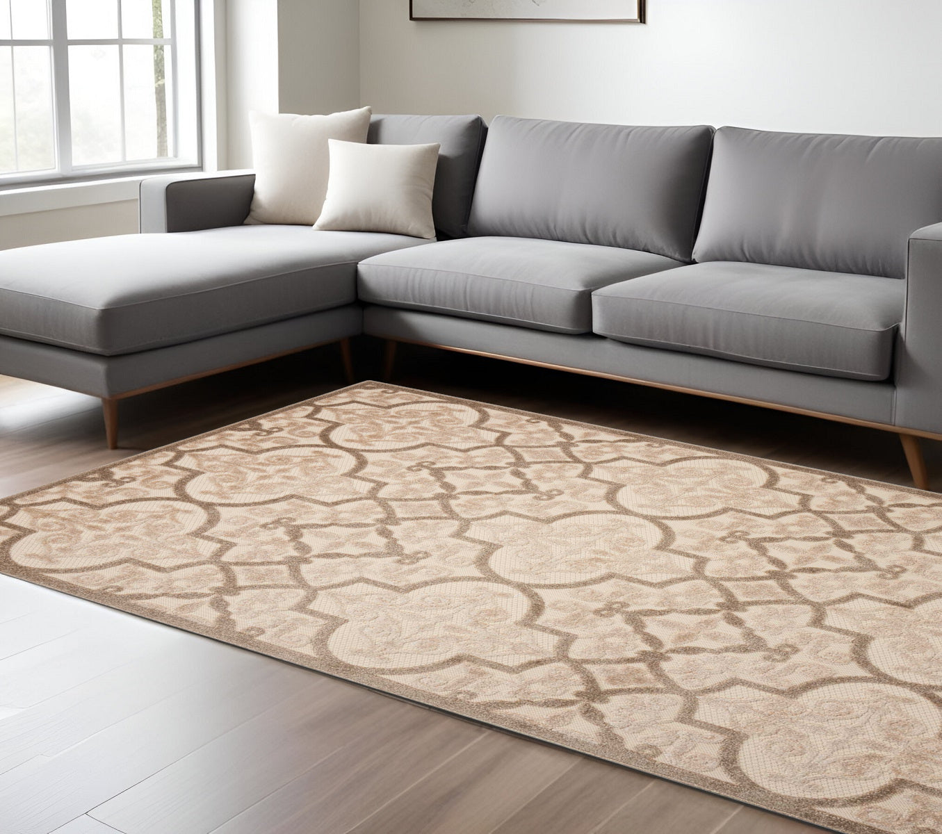 8' X 11' Cream Moroccan Indoor Outdoor Area Rug-Outdoor Rugs-DECOROLALA